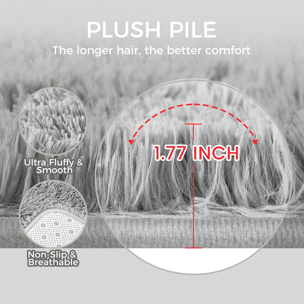 Ultra Soft Rug for Living Room, 4X6 Fluffy Shag Area Rug for Bedroom, Modern Shaggy Carpets Fuzzy Rug for Teens Dorm Nursery Home Decor Aesthetic, Upgrade Anti-Skid Durable, Light Grey