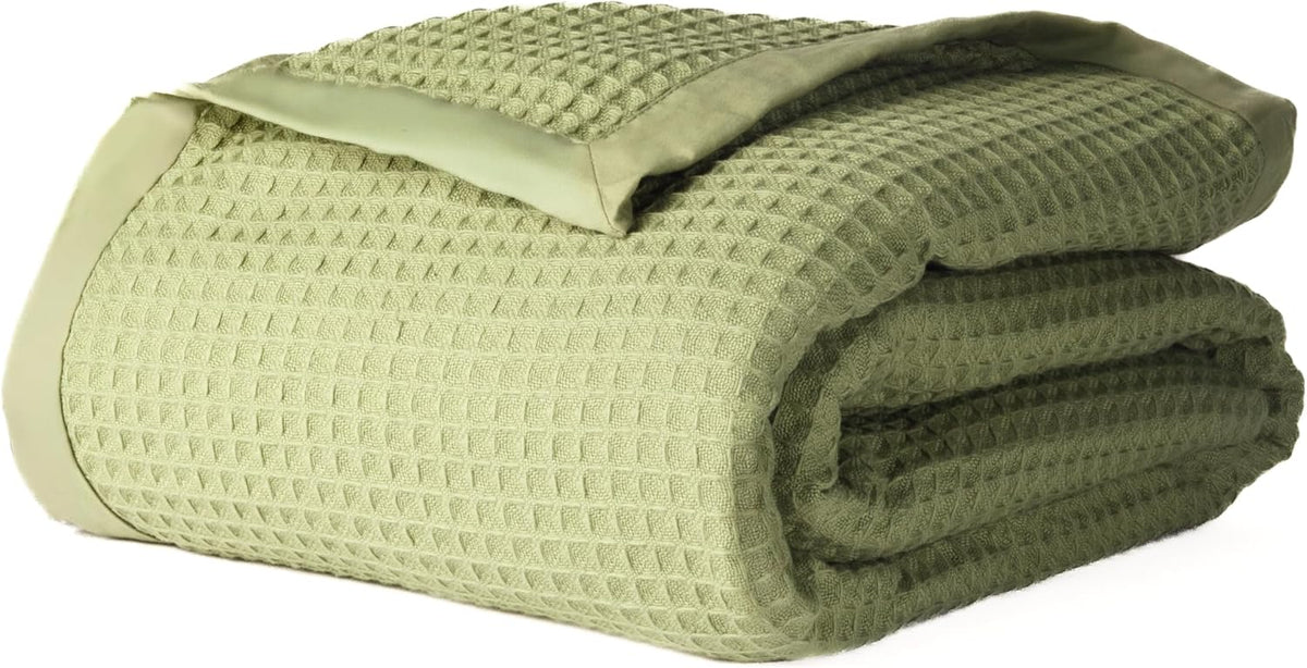 Salt Earth GOTS Certified 100% Organic Cotton Throw Blanket, 108"X90" Blankets & Throws for Bed, Throw Blanket for Couch,Modern & Cozy Blanket, All Seasons, Waffle Blanket, Soft Blanket (Mosstone)
