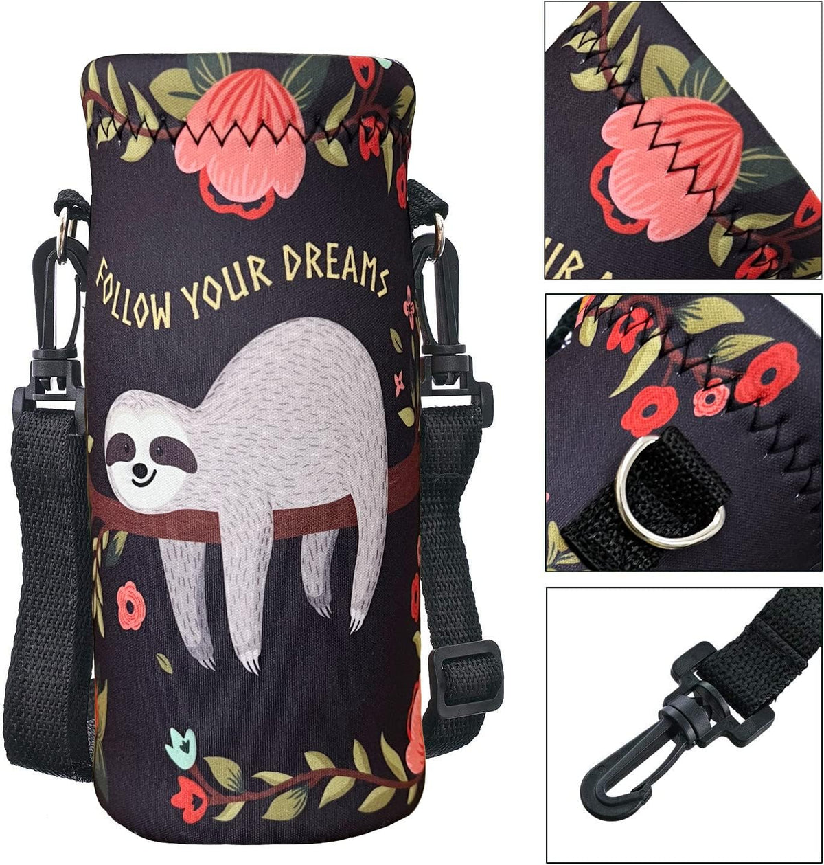 RICHEN Neoprene Water Bottle Carrier Bag with Adjustable Shoulder Strap,Insulated Water Bottle Cover for Stainless Steel/Glass/Plastic Bottles