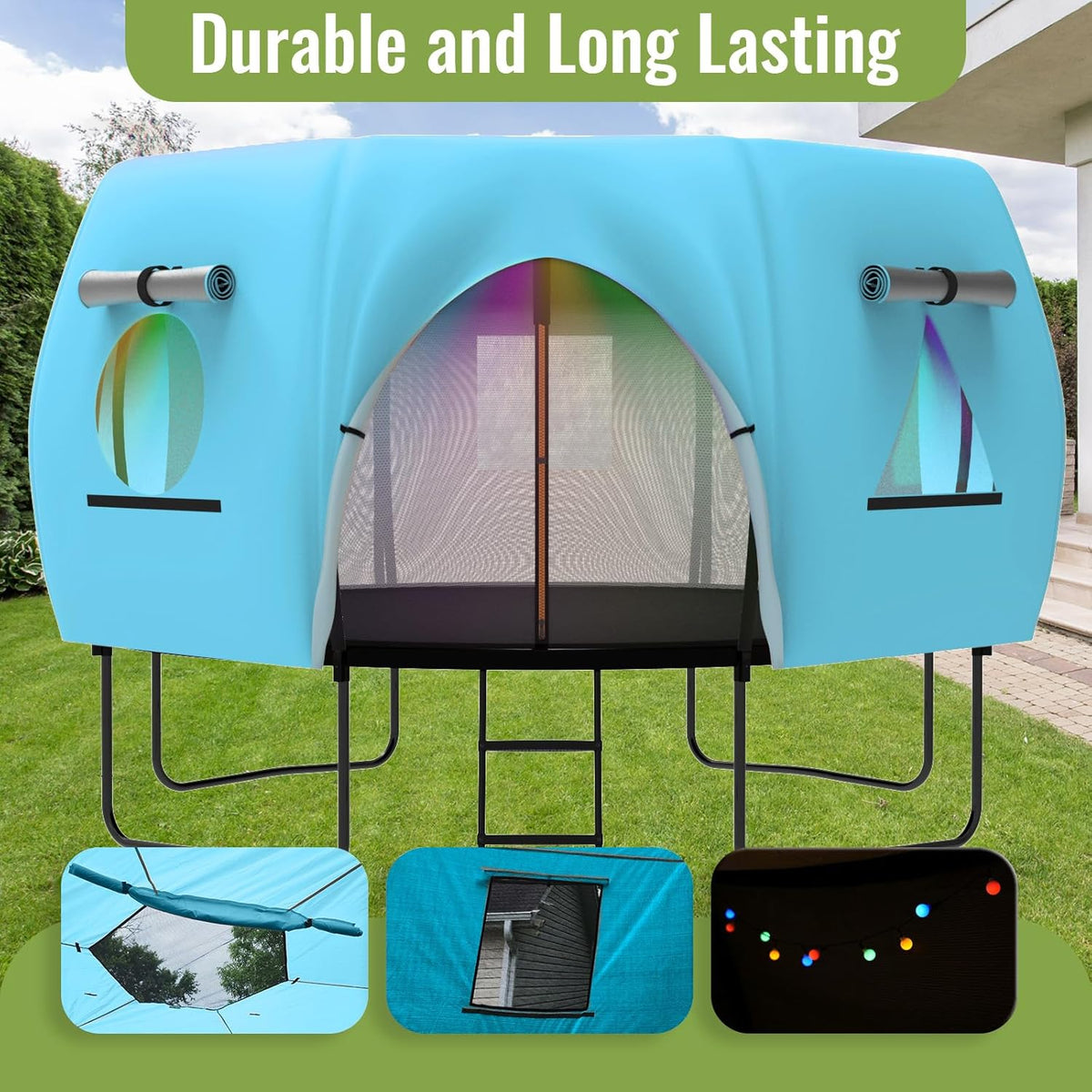 Gardenature 10FT/12FT/14FT Trampoline Tent(Tent Only), Fit Round Trampolines, Shade Cover with LED Light, Outdoor Trampolien Accessories, Anti-Tear, Beige
