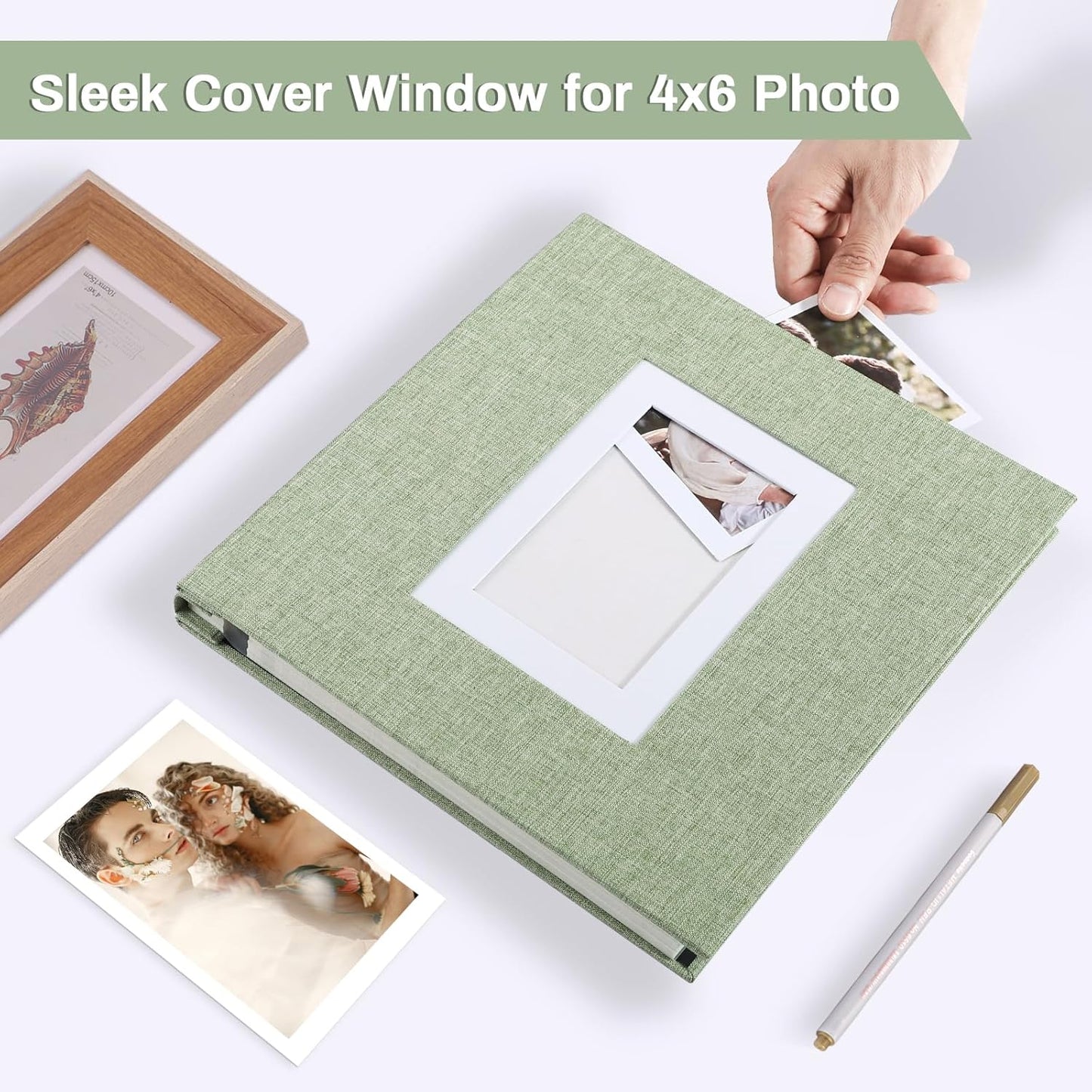 Photo Album Self Adhesive Pages Scrapbook Large Magnetic Photo Albums with Sticky Pages Scrapbooks for Wedding Baby for 4x6 5x7 8x10 Picture Photo Books 11x10.6 GrassGreen 60 Pages