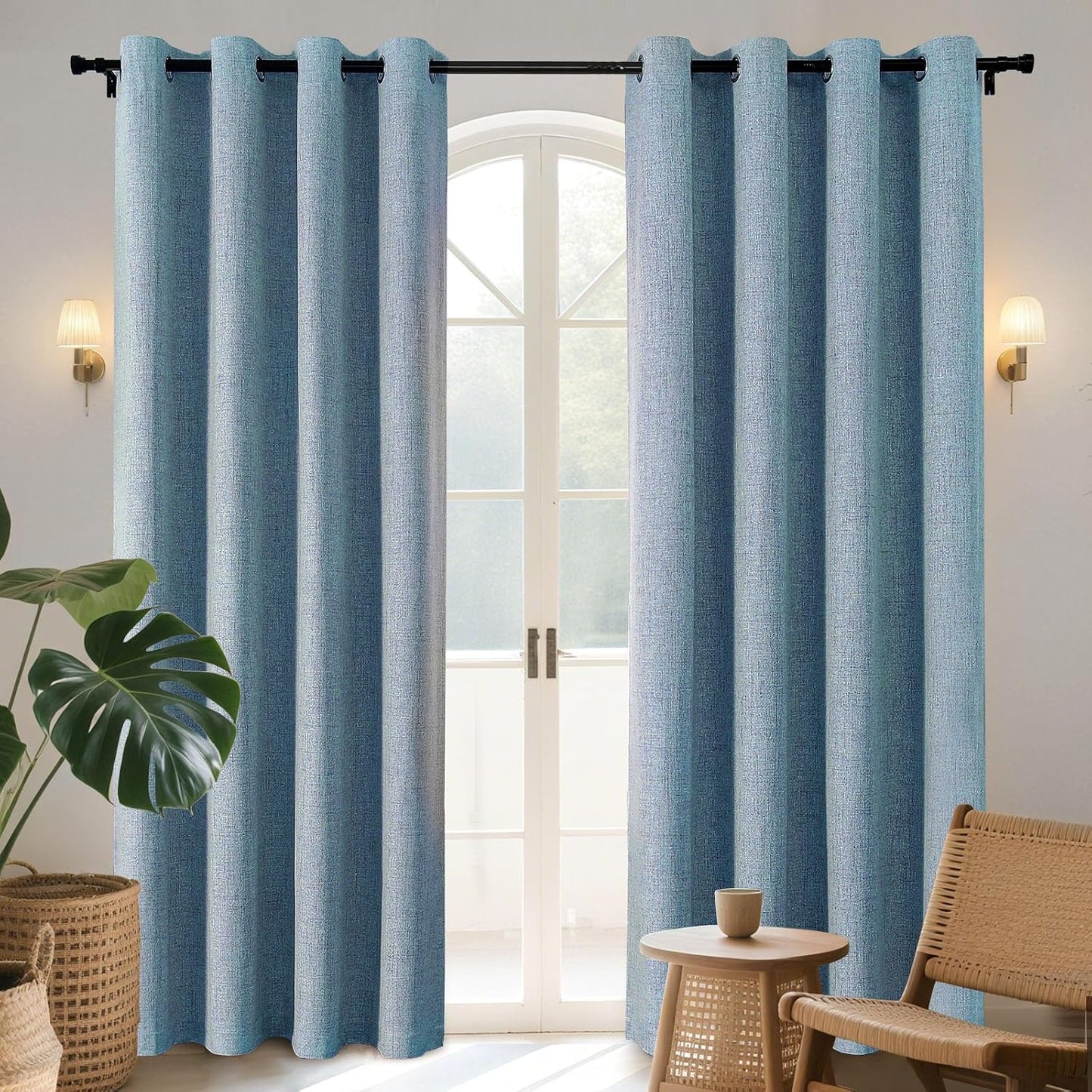 Joydeco Light Blue Blackout Curtains 120 Inches Long, Extra Long Curtains 120 Inch Length 1 Panel for Bedroom, Thermal Insulated Linen Black Out Curtains with Grommets(100x120, Light Blue)