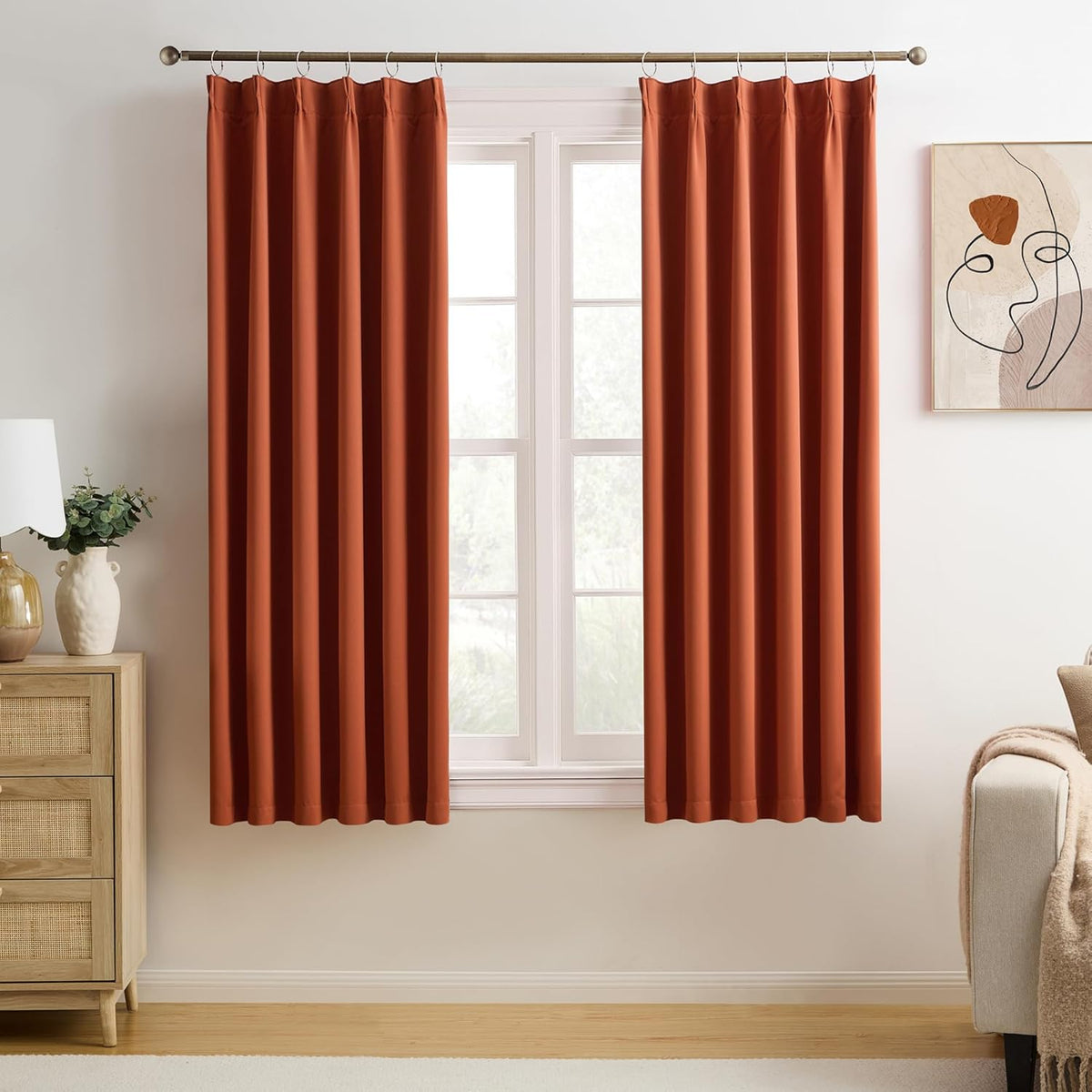 KEQIAOSUOCAI Burnt Orange Window Curtains 72 Inches Long, Fall Block Out Room Darkening Insulated Memory Shape Boho Muted Ochre Orange Curtain for Bedroom 40 Inch Wide Each Panel,Set of 2,Pinch Pleat