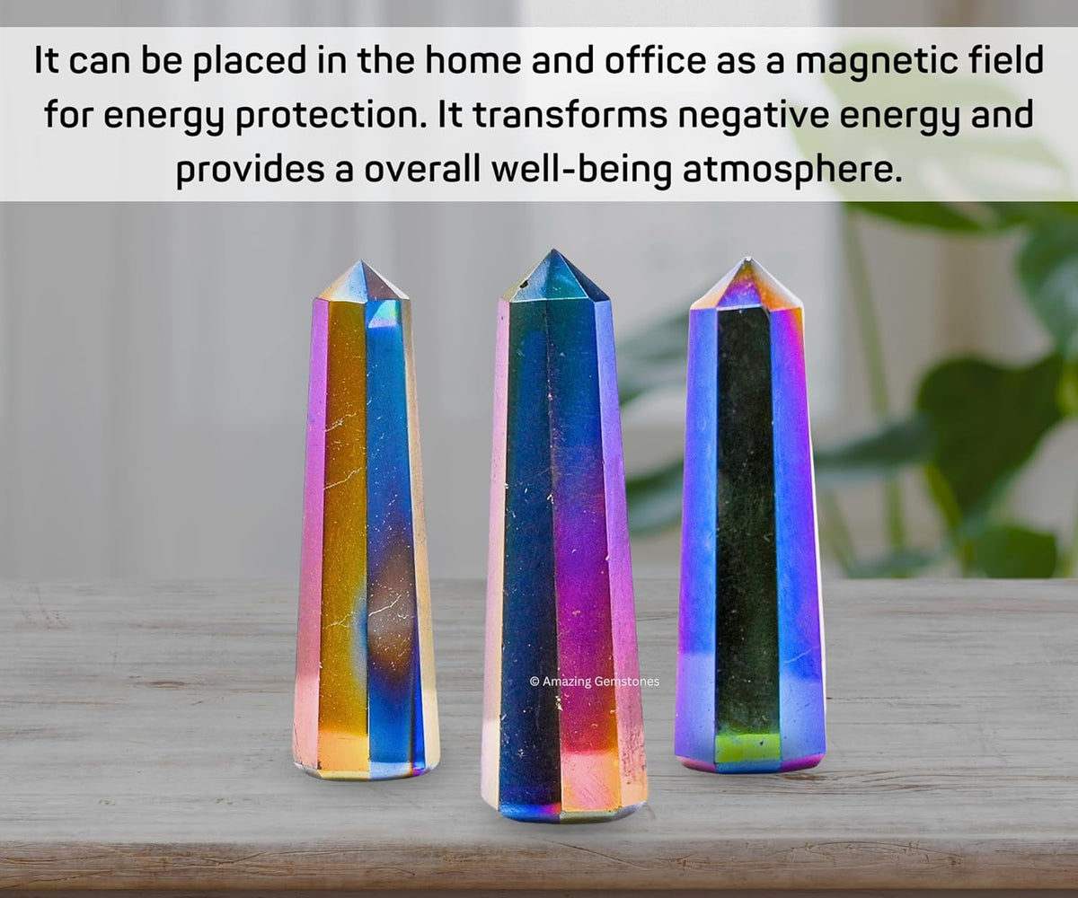 Amazing Gemstone Titanium Aura Quartz Crystal Towers - Natural Healing Crystal Point Obelisk for Reiki Healing and Crystal Grid (2" to 3" Inch)