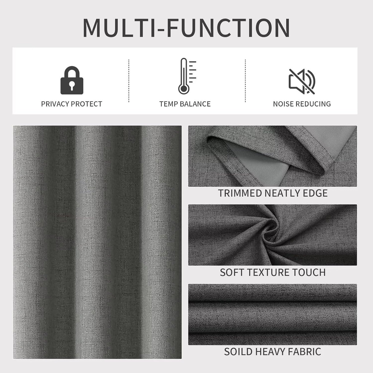 Joydeco Custom Dark Grey Textured Total Blackout Curtain for Bedroom and Living Room. Grommet Textured Thermal Insulated Room Darkening Curtain 1 Panel (Custom Size and Color)