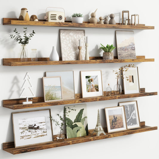 Floating Picture Ledge Shelves for Wall Set of 4, 48 Inch Wall Shelves with Lip Long Large Nursery Book Shelf for Toys Storage Kids Bookshelf Wall Mounted Living Room Bedroom Decor Frames