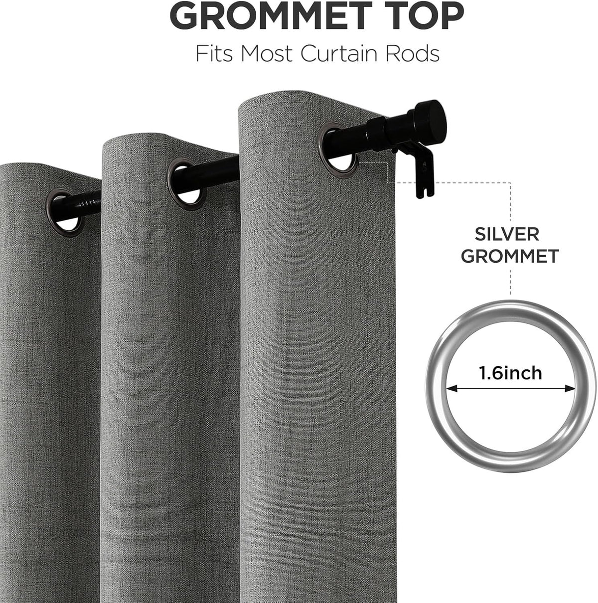 Joydeco Blackout Curtains 108 Inches Long 2 Panels Burg, Room Darkening Curtains for Bedroom, 100% Black Out Textured Thermal Drapes Privacy Protection 2 Panels Set(W52 x L108 Inch, Grey)