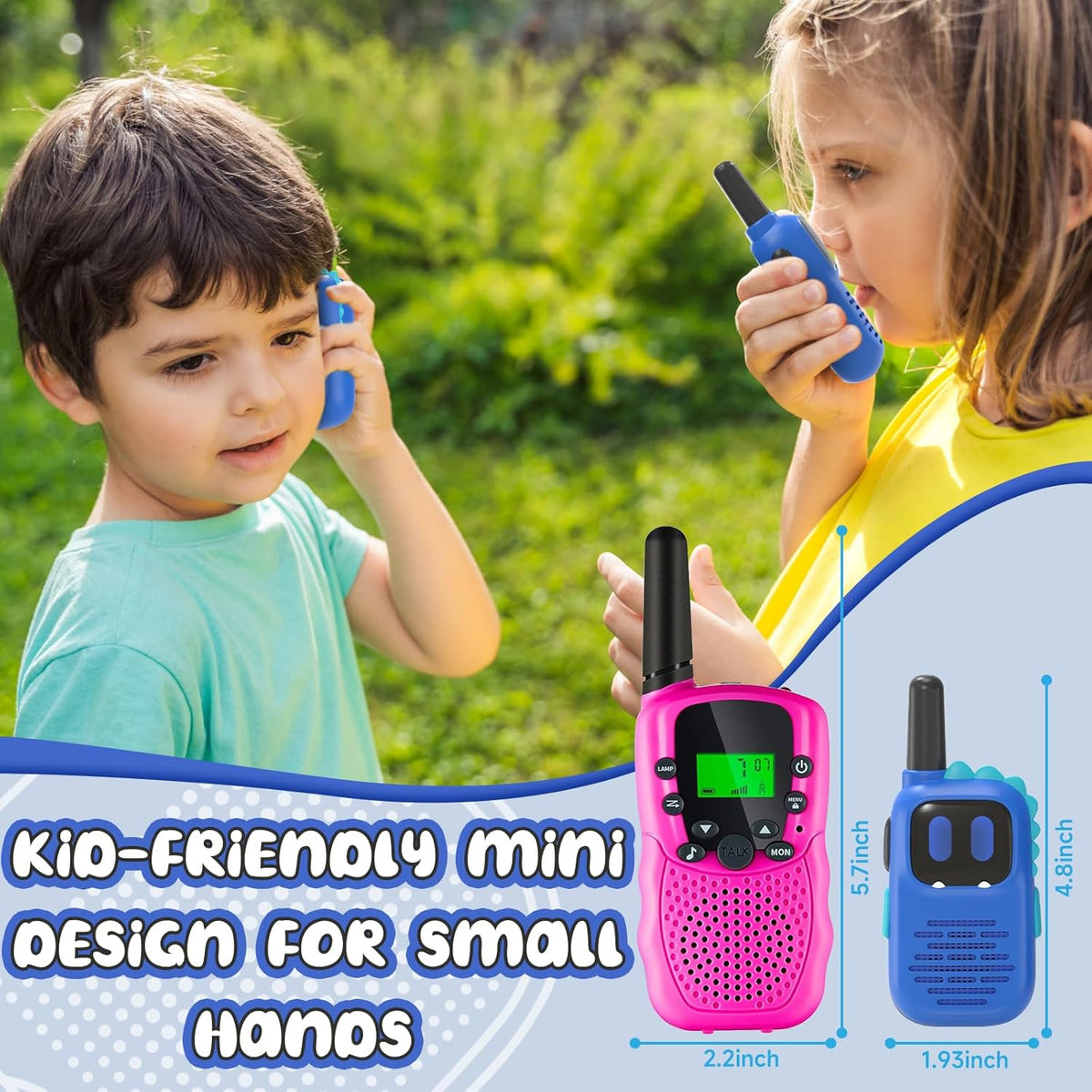 Walkie Talkies for Kids with Dinosaurs Silicone Sleeve, Toys for 3-7 Year Old Boys Girls, Kids Walkie Talkies 1000FT Range 2 Channels 2 Way RadioToy Gifts for 5-8 Year Old Boys Girls