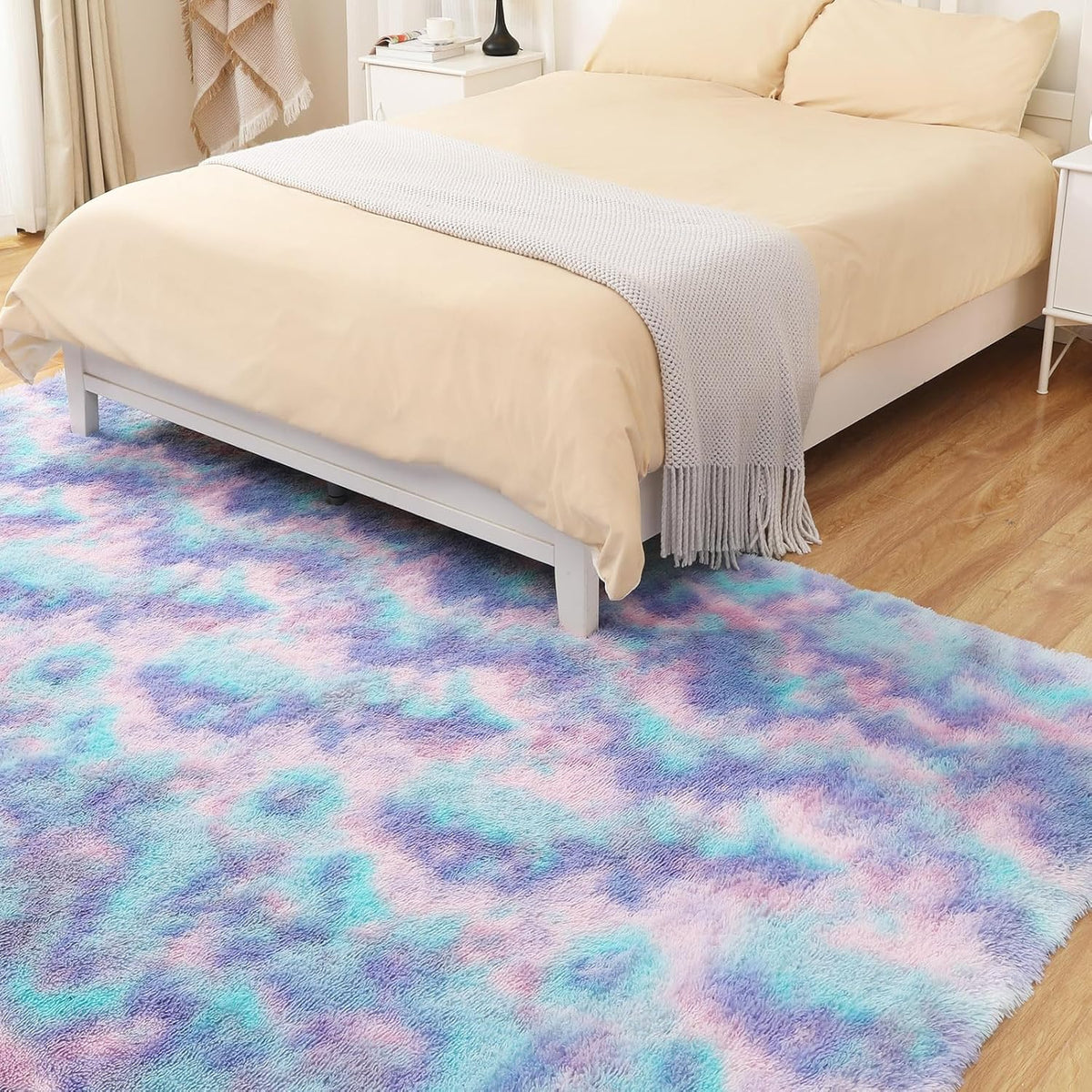 Rainbow Rug for Girls Room, 5x7 Fluffy Area Rugs for Bedroom, Colorful Kids Rug Cute Anti-Skid Indoor Carpet for Nursery, Living Room, Playroom, Home Decor