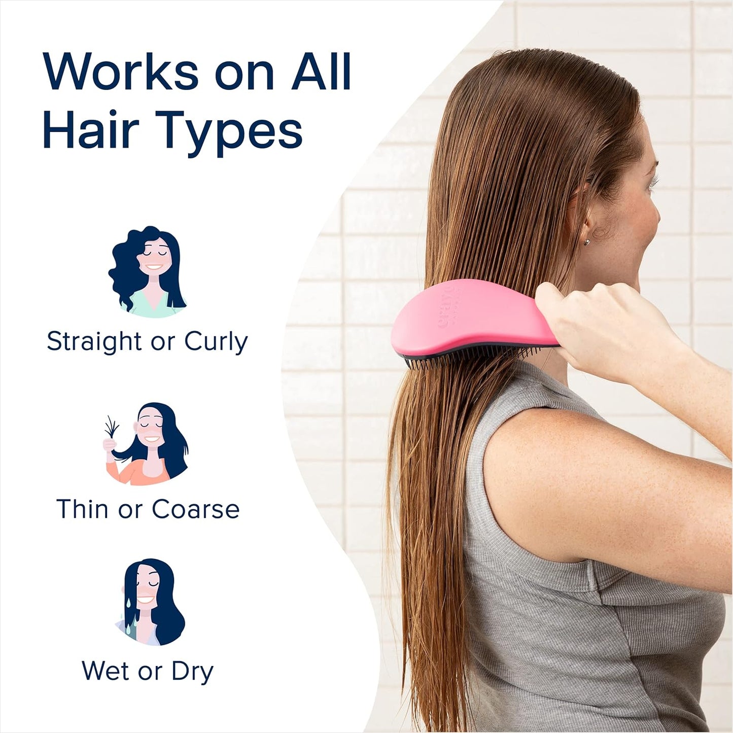 Crave Naturals Glide Thru Hair Brush - Detangler Brush for Curly, Straight, Wet or Dry Hair - Gentle Detangling Brushes for Adults, Kids, Toddlers - Hair Accessories for Women, 7.5x3 - Pink