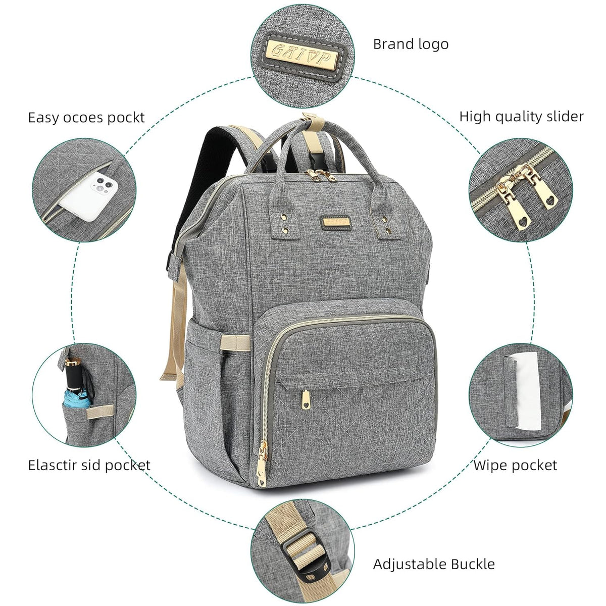Diaper Bag Backpack, Diaper Bags for Baby Girls Boys, Baby Bags for Moms Dads, Nappy Changing Bag with Insulated Pockets,Multi-functional Waterproof Backpack with Stroller straps - Grey