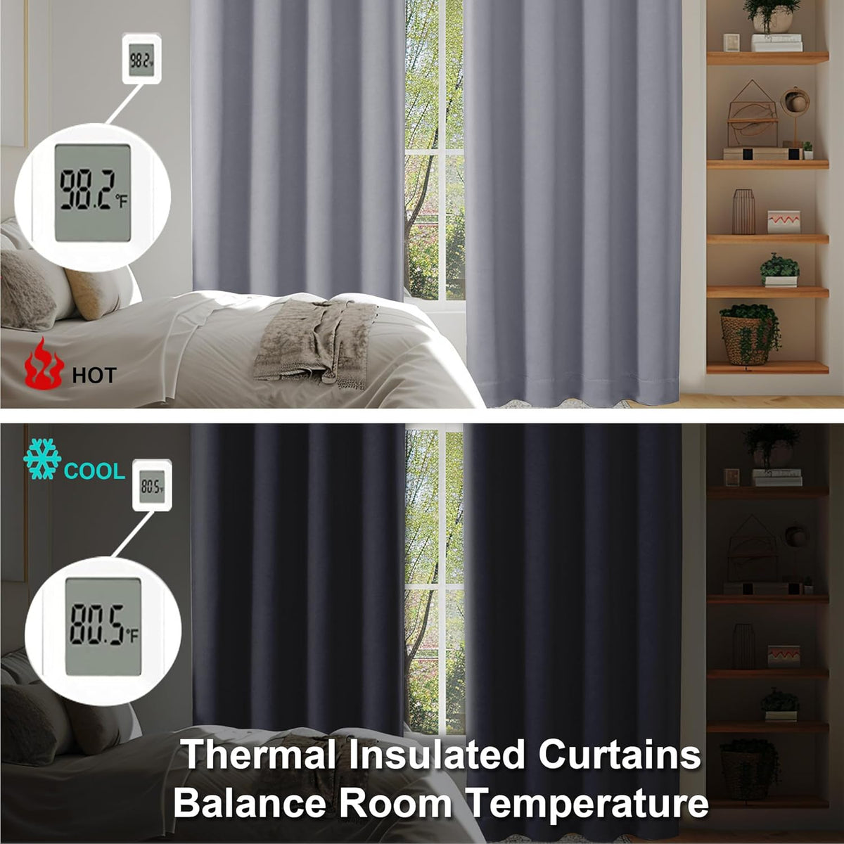 Simplebrand Ava Silver Grey Short Blackout Curtains for Bedroom 54 Inches Long 2 Panels, Solid Thermal Insulated, Energy Saving Window Treatment Curtains Blackout Drapes, W40 x L54 Inch, Silver Grey