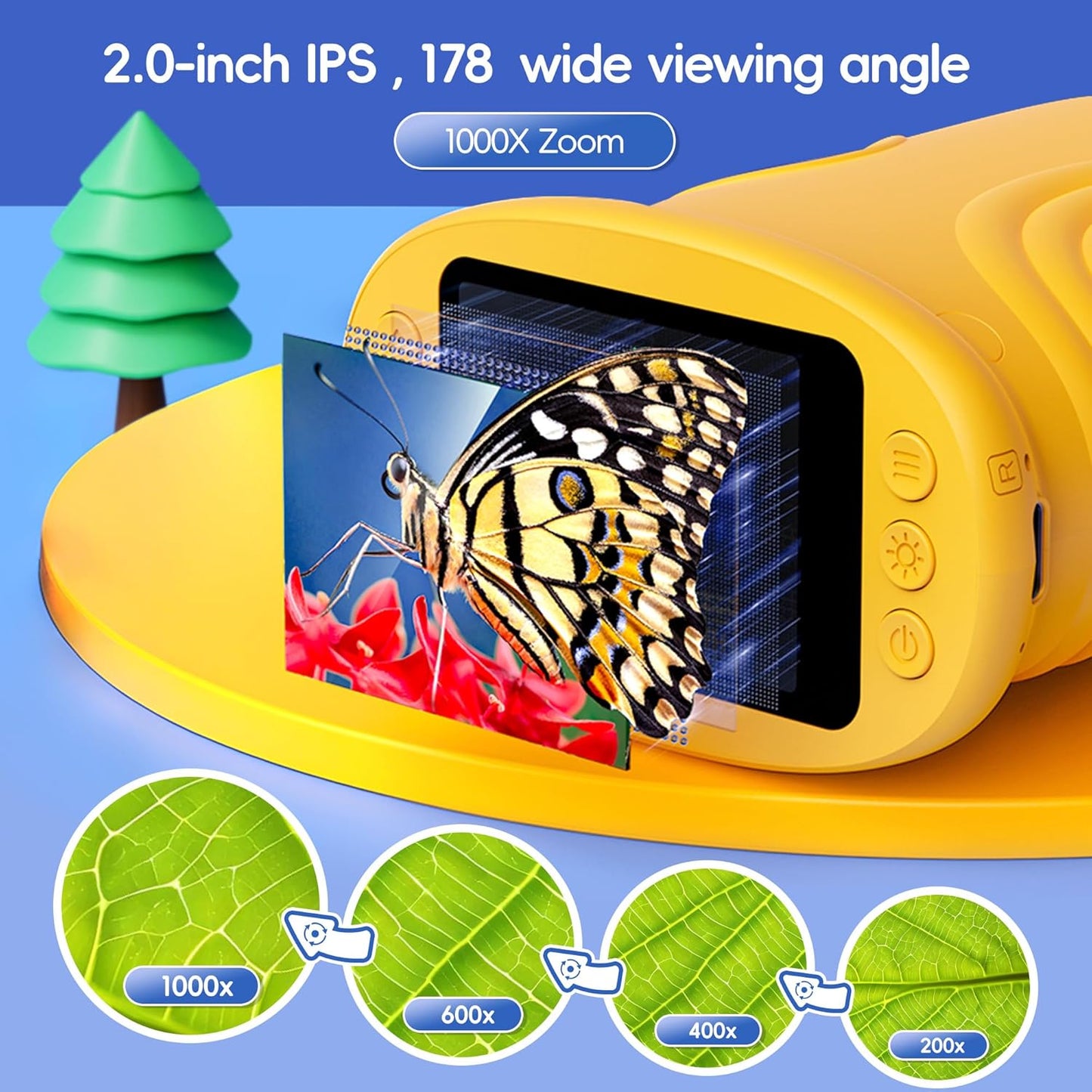 Microscope for Kids - 1000X Kids Handheld Pocket Microscope with 4K 2.0 IPS Screen, Portable Photo & Video Miniscope for Education Birthday Gift for Children Ages 3-10 Boys Girls Toys