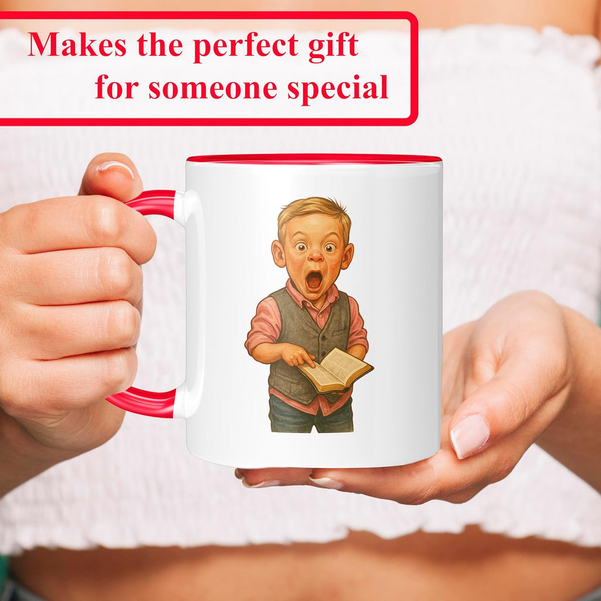 Personalized Coffee Mug, Custom Photo Caricature Gift, Funny Customized Coffee Gift for Men & Women, Custom Mugs with Pictures, Red 11oz Customized Ceramic Tea Cup