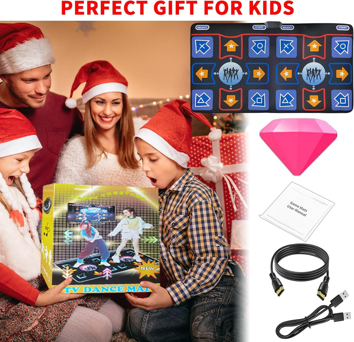 Dance Mat for Adults and Kids - Plug and Play TV Electronic Dance Mat Game, Wireless Dance Pad, Fun Dance Fitness Games for Kids, Christmas and Boys and Girls Birthday Gift Ideas, Blue