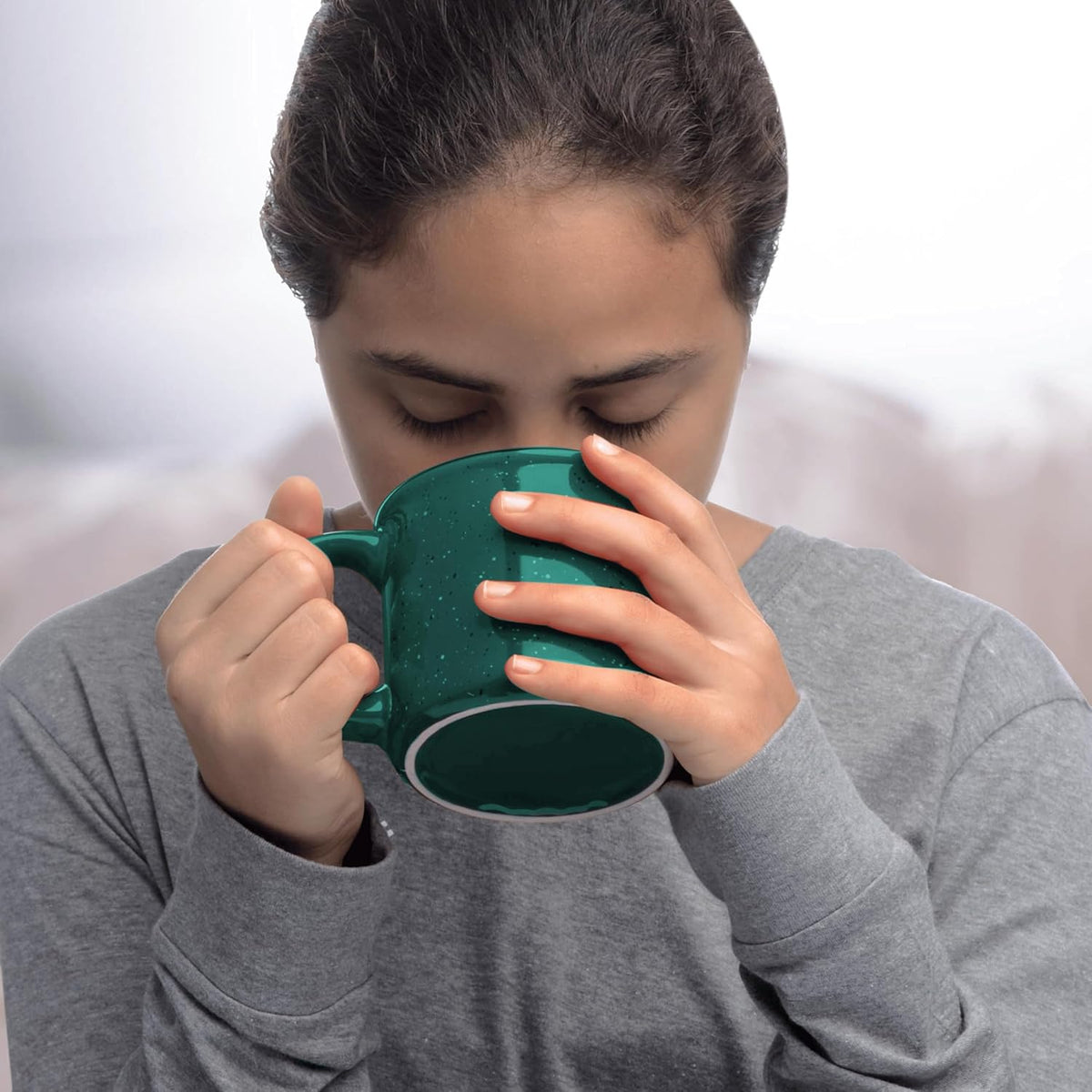 DISCOUNT PROMOS Custom Ceramic Campfire Coffee Mugs 13 oz. Set of 1, Personalized Bulk Pack - Perfect for Tea, Espresso, Cappuccino, Hot Cocoa - Green