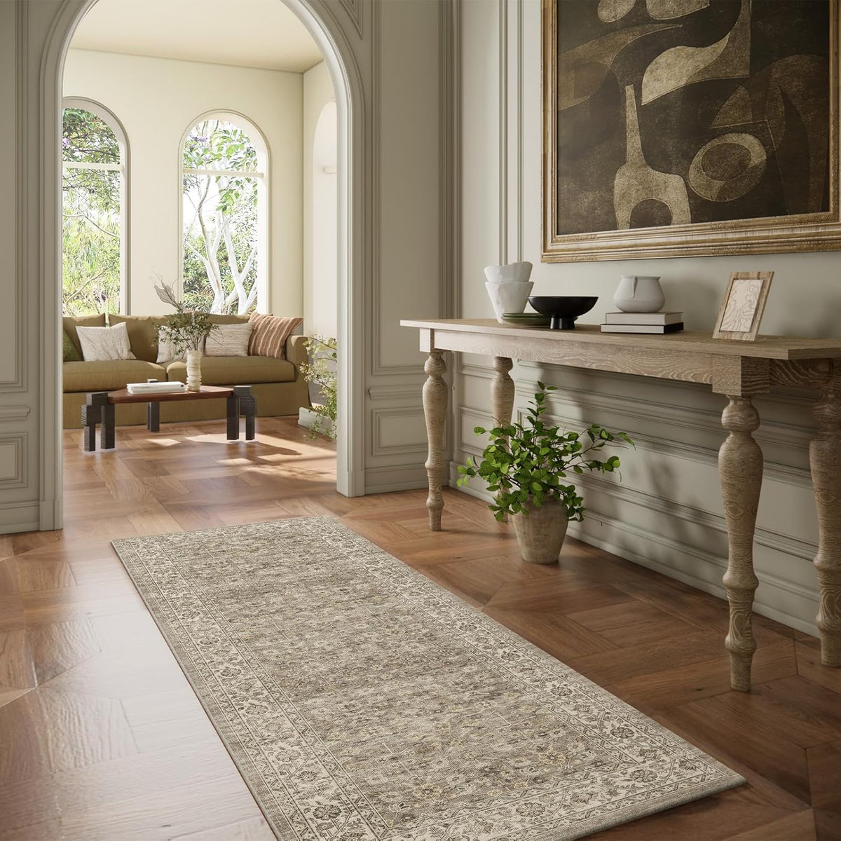 Machine Washable Kitchen Runner Rugs: 2'6"x8' Hallway Rug Stain Resistant Non Slip Low Pile Soft Carpet Runners for Hallways Indoor Entryway Kitchen Laundry Room Bedroom Bathroom Farmhouse