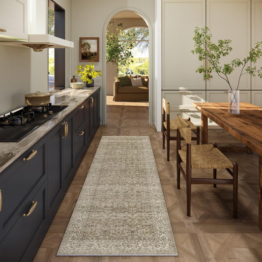 Machine Washable Kitchen Runner Rugs: 2'x 6' Hallway Rug Stain Resistant Non Slip Low Pile Soft Carpet Runners for Hallways Indoor Entryway Kitchen Laundry Room Bedroom Bathroom Farmhouse