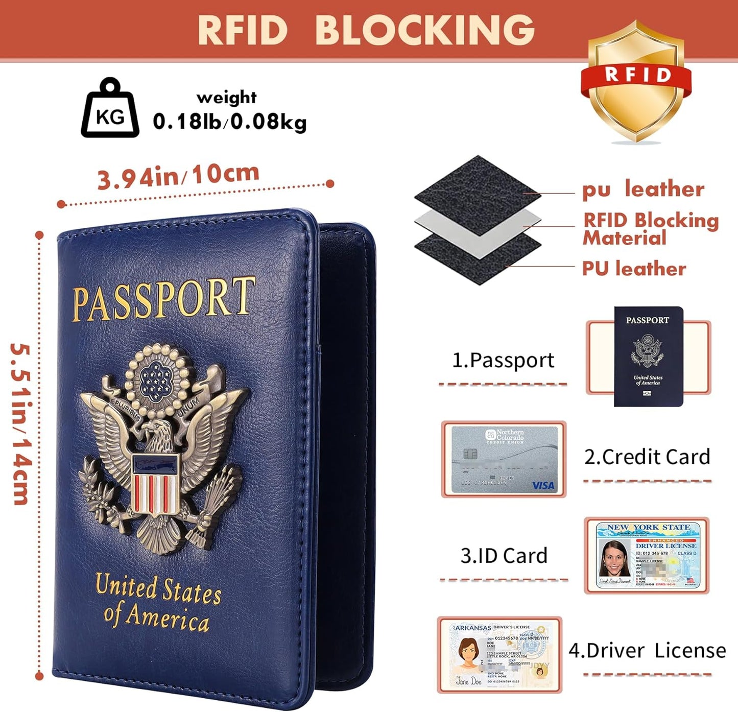 Passport Holder and Card Slot Combo RFID Blocking Leather Travel Passport Wallet for Men and Women US Passport Cover Protector(black)