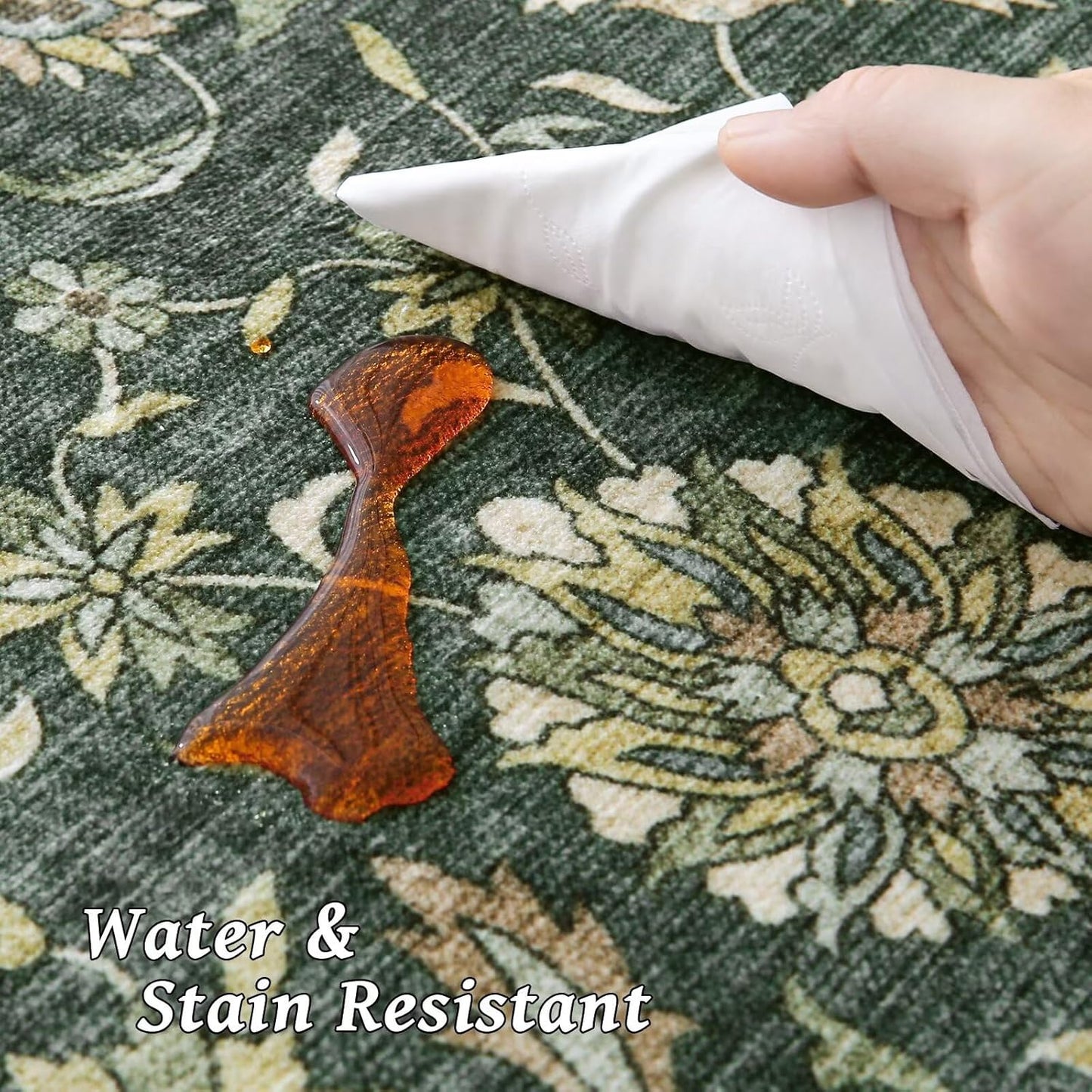 Washable 4x6 Rugs for Living Room, Boho Non-Slip Silicone Backing Small Rugs for Bedroom Nursery Office, 0.3" Neutral Oriental Throw Carpet with 0.16" Cushioning Pad, Sage Green/Multi