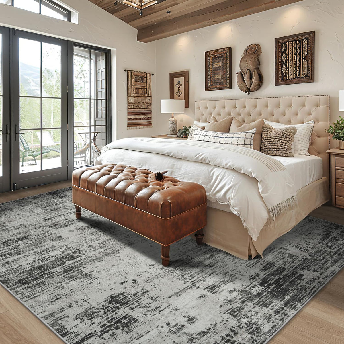 10x14 Area Rugs for Living Room: Soft Abstract Large Area Rug Non-Shedding Anti-Skid Stain Resistant Indoor Floor Modern Washable Rugs for Bedroom Dining Room Nursery Farmhouse Home Office-Black/Gray