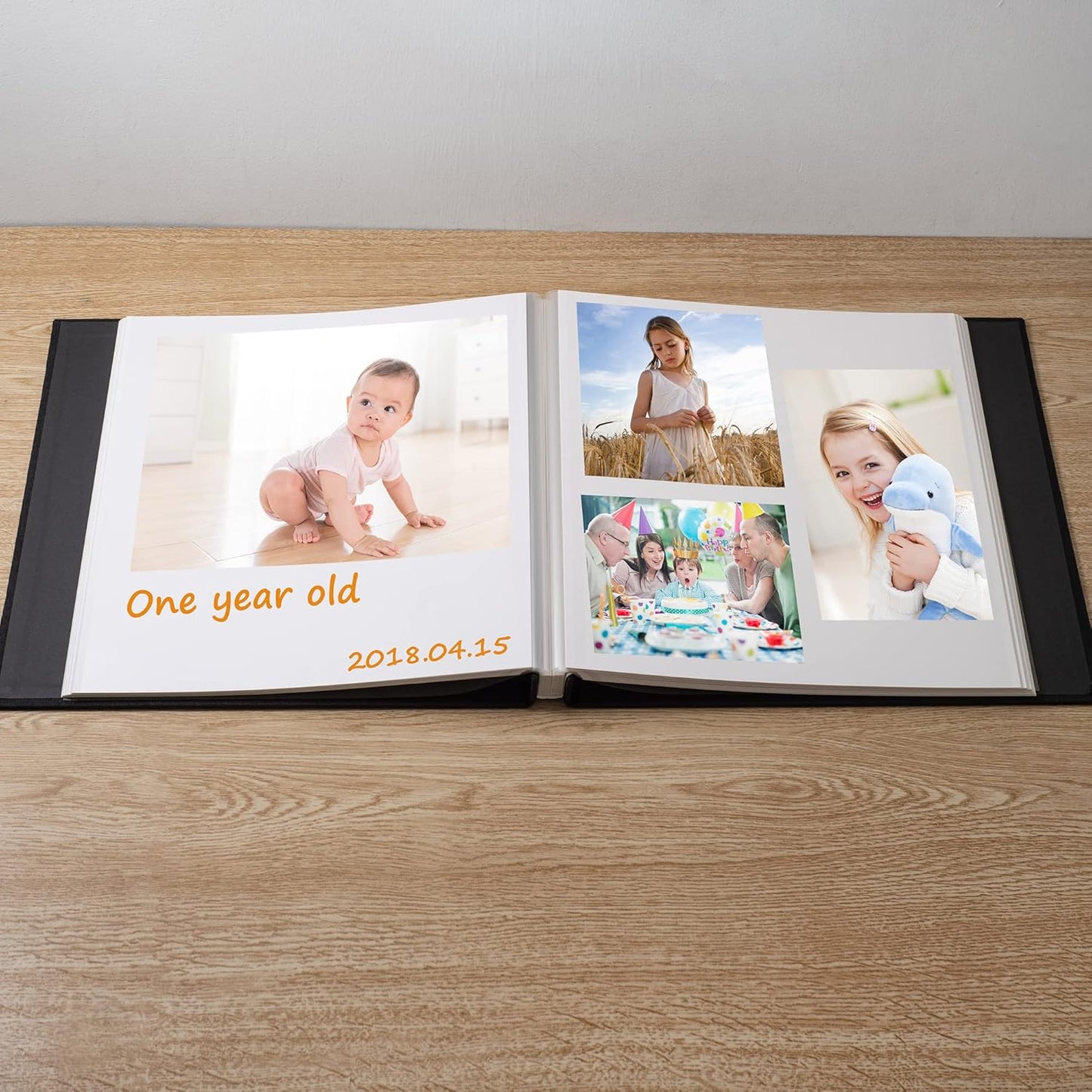 Large Photo Album Self Adhesive Scrapbook Album for 4×6 8×10 Pictures DIY Magnetic Linen Cover Album 60 Pages for Family Wedding Gifts with Metal Pen and Plastic Board
