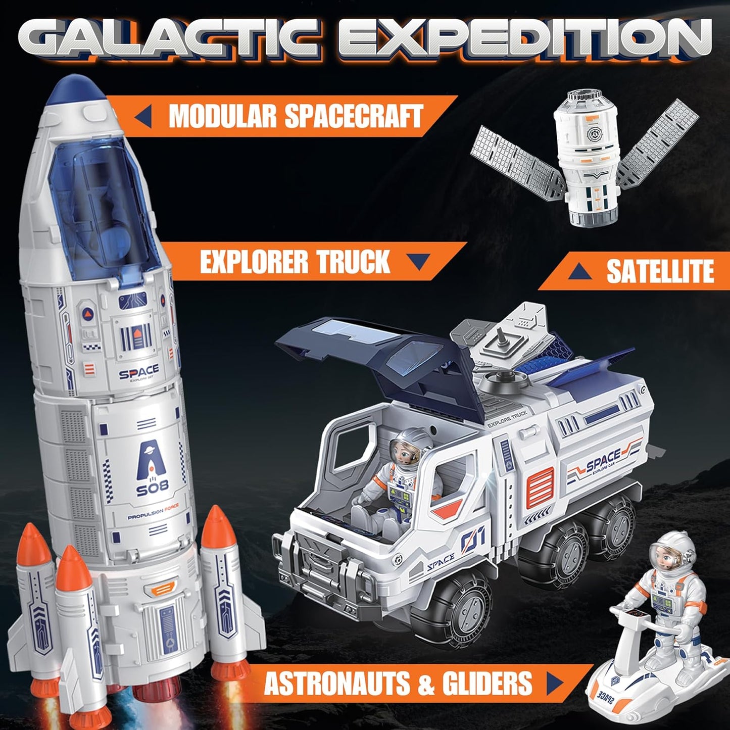 Rocket Ship Toys for Kids | Rocketship Space Shuttle Model with Astronaut Figures for Kids 3-8 Years Old