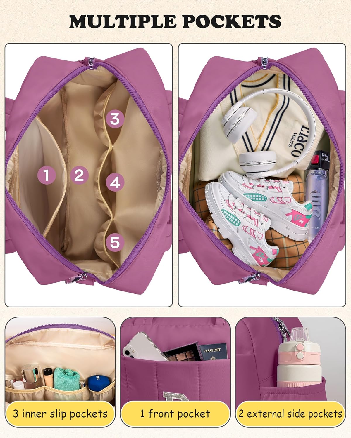 Duffle Bag with Initial, Spend The Night Bags for Women，Gifts for Women-Overnight Bag with Wet Pocket，Lightweight Travel Bags Personalized Gym Tote with Makeup Pouch