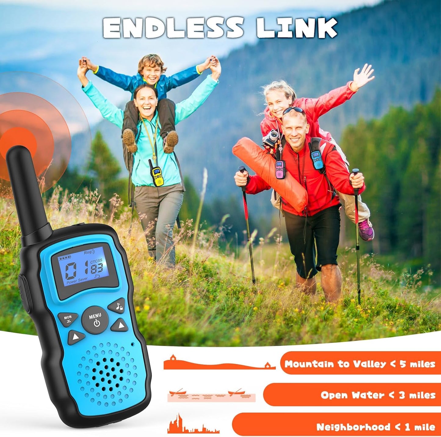 Wishouse Walkie Talkies for Kids Rechargeable Long Range, Xmas Birthday Gift for Boys Girls 4 5 6 7 8 9 10 Year Old, Hiking Gear Camping Games, Toys with Flashlight, VOX, Easy to Use 3 Pack