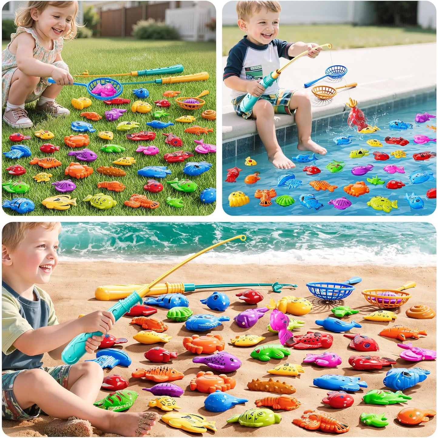 Magnet Fishing Game for Kids 3 4 5 6 7 8 Years Old - Pool Bath Toys for Toddlers, Pole Rod Net, Floating Fish Toys, Outdoor Party Toys for Boys Girls Kids Age 3-8 8-12 Year Old
