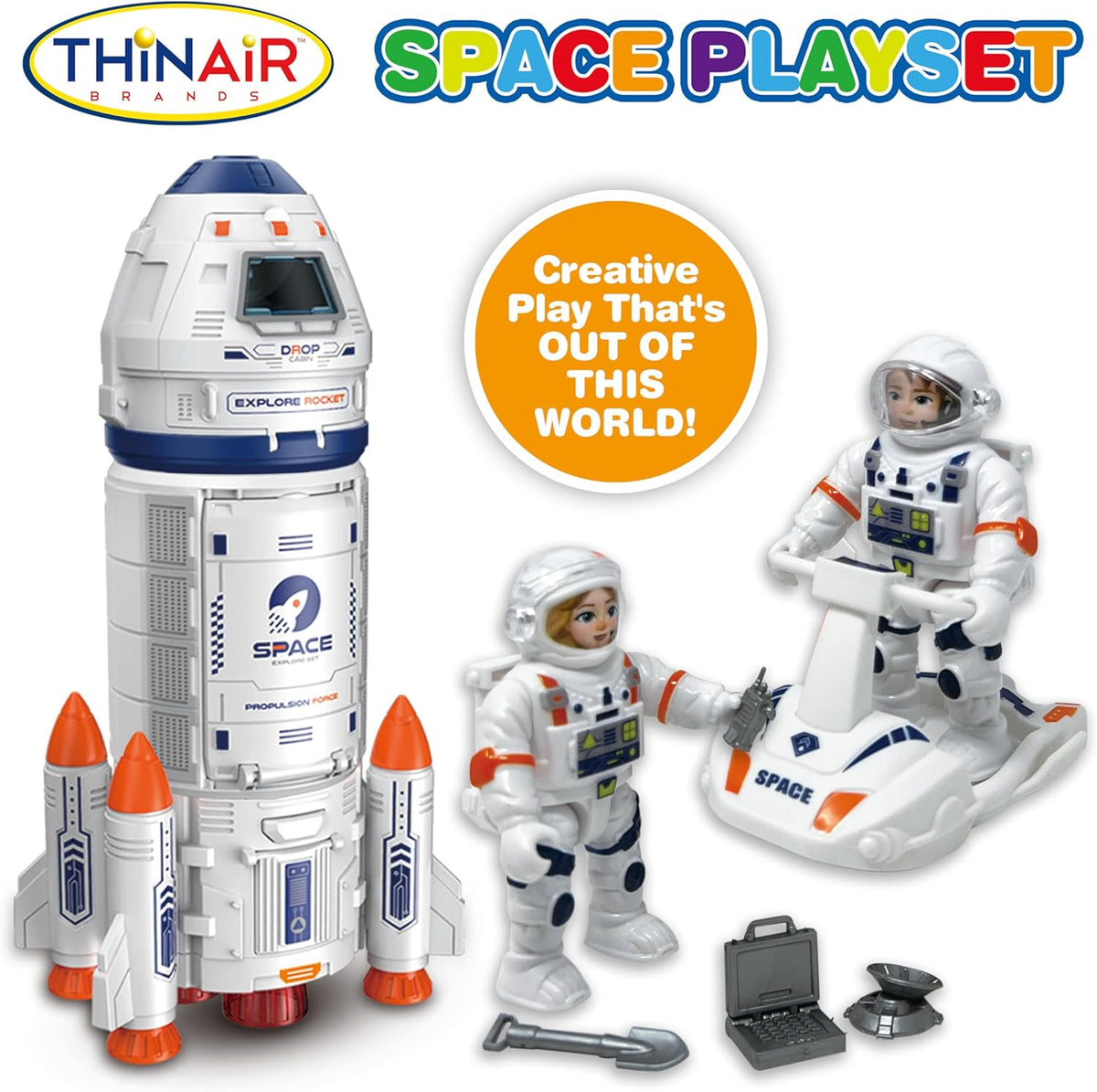 Nature Bound Playful Minds Rocket Ship Space Toy, Kids Spaceship Playset with Two Astronauts, Space Racer, and Accessories, Educational STEM Adventure