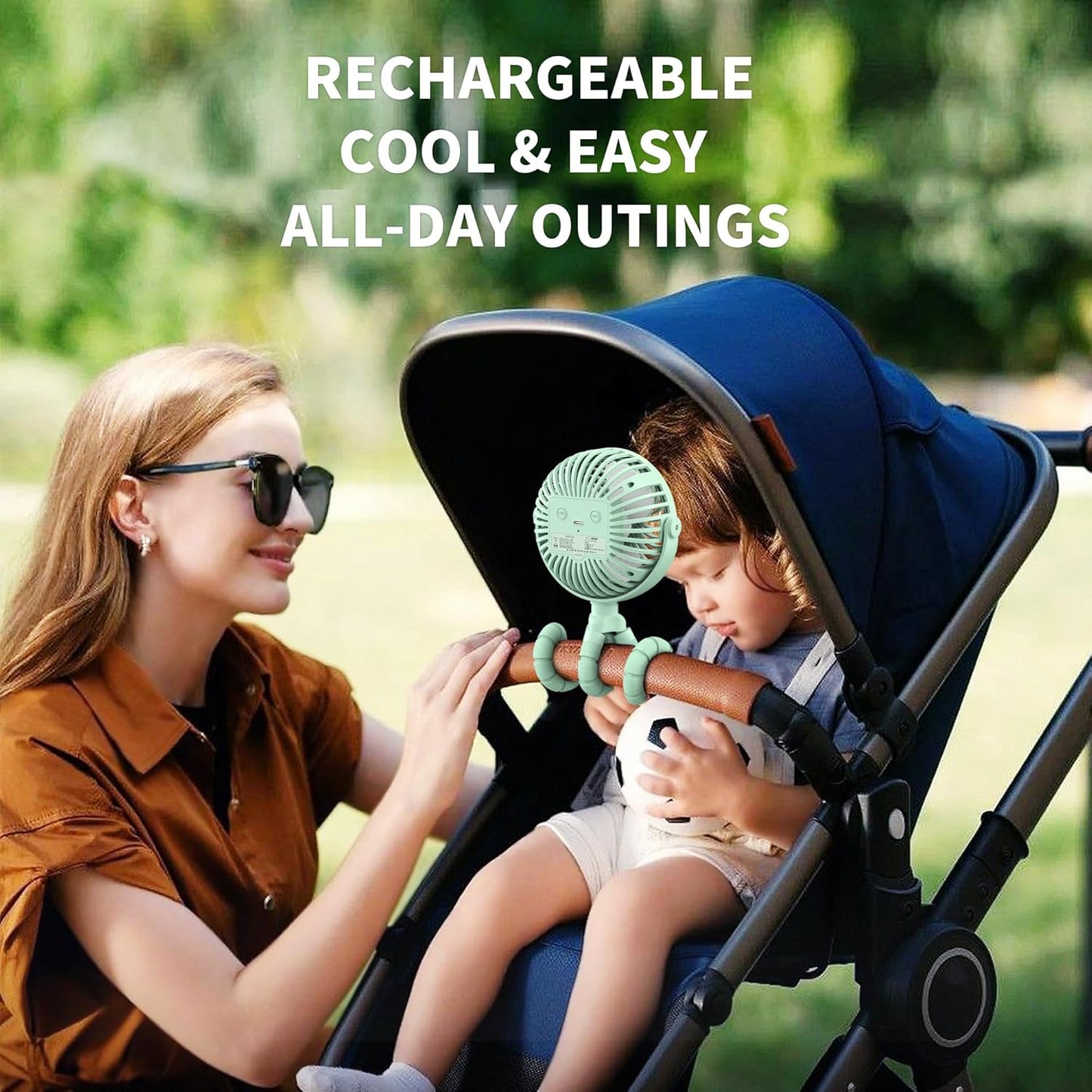 AMACOOL Battery Operated Stroller Fan Flexible Tripod Clip On Fan with 3 Speeds and Rotatable Handheld Personal Fans for Car Seat Crib Bike Treadmill (Green)