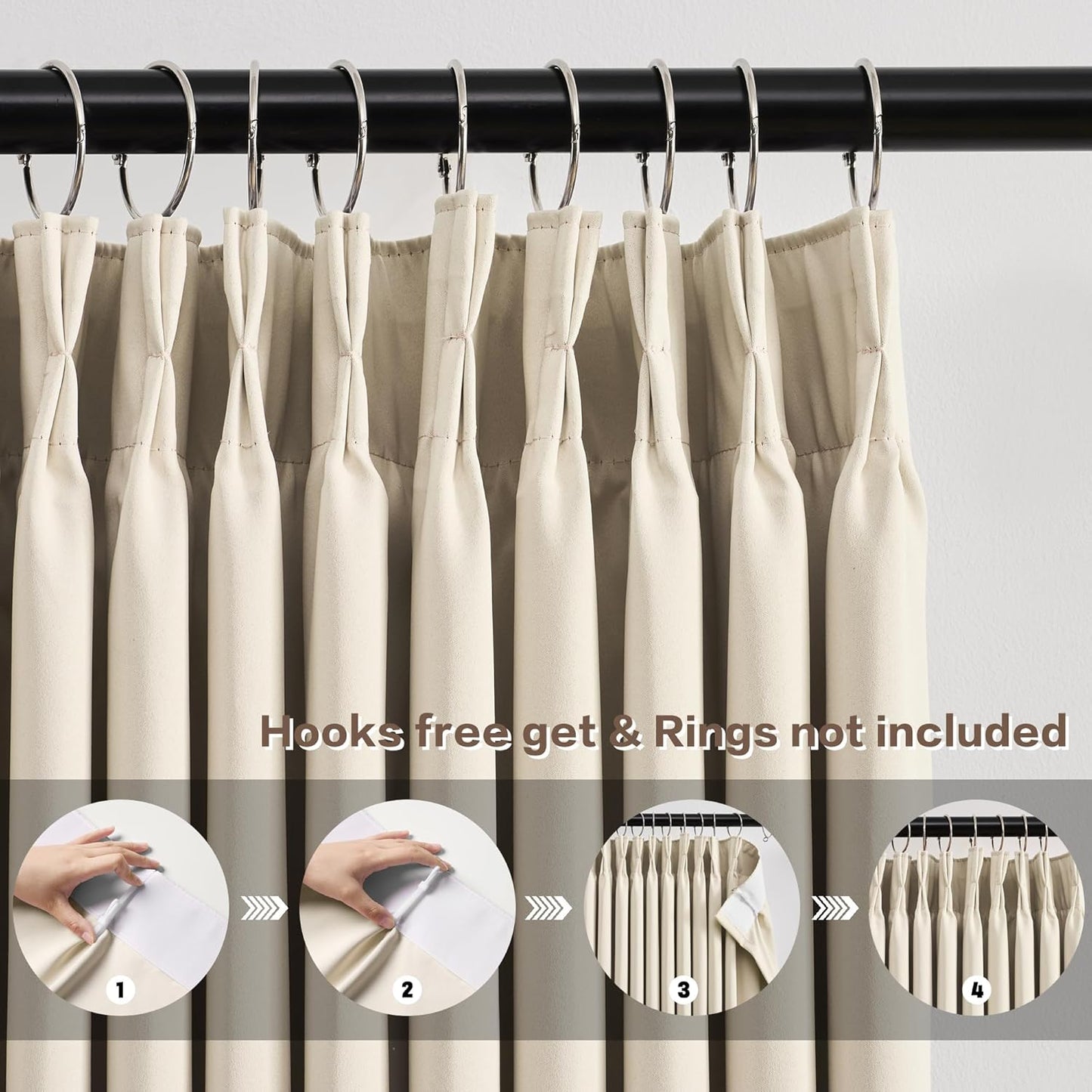 KEQIAOSUOCAI 104 Inch Long Pleated Curtains 2 Panels, Memory Trained Pinch Pleat Drapes with Hooks,Home Decor for Dining Bedroom, Privacy for 102-105 Inches Large Window,Cream Beige