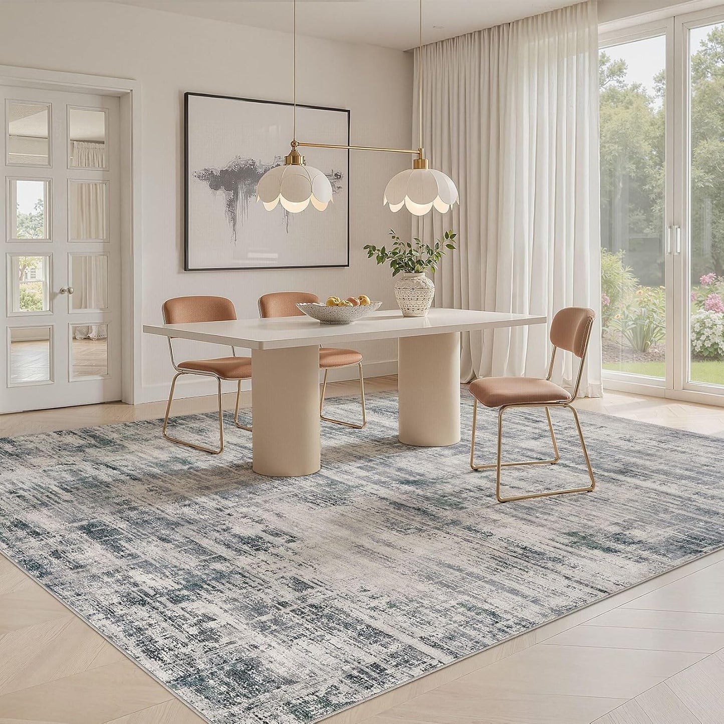 Area Rug for Living Room: 10x14 Washable Neutral Abstract Modern Soft Rugs Non Slip Indoor Floor Stain Resistant Large Carpet for Bedroom Dining Room Office Nursery - Gray