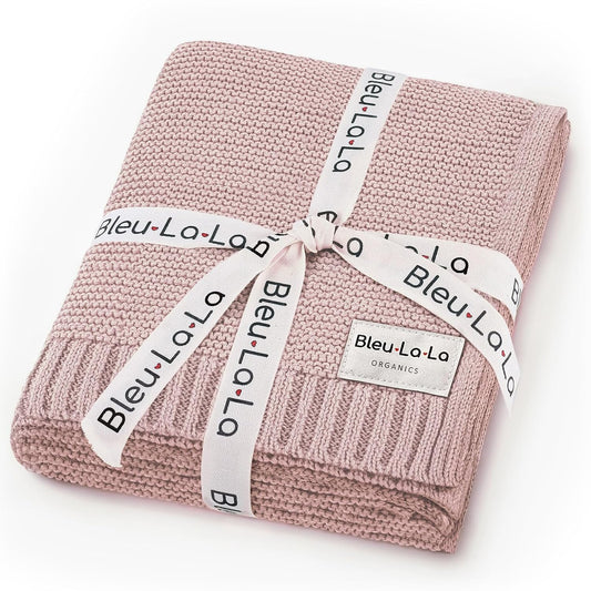 Heritage Knit Organic Receiving Swaddle Blanket for Girls - 100% Luxury Organic Cotton Soft Knit Warm Cozy Cuddle Crib Blanket for Newborns Infants & Toddlers (0-2Yrs - Blush Pink)