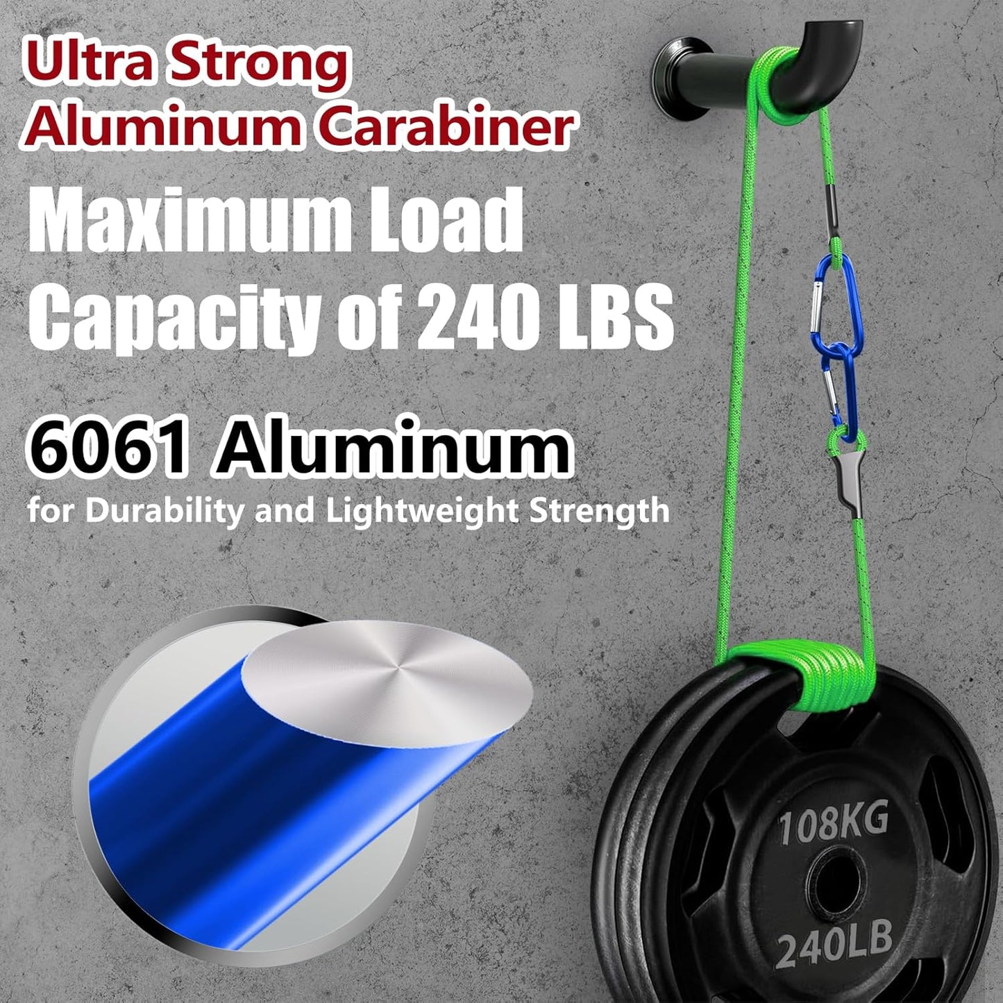 sprookber 4" & 5" Extra Large Aluminum Carabiner D Ring, Caribeener Clips, Spring Snap Hook for Keychain Clip, Set of 4
