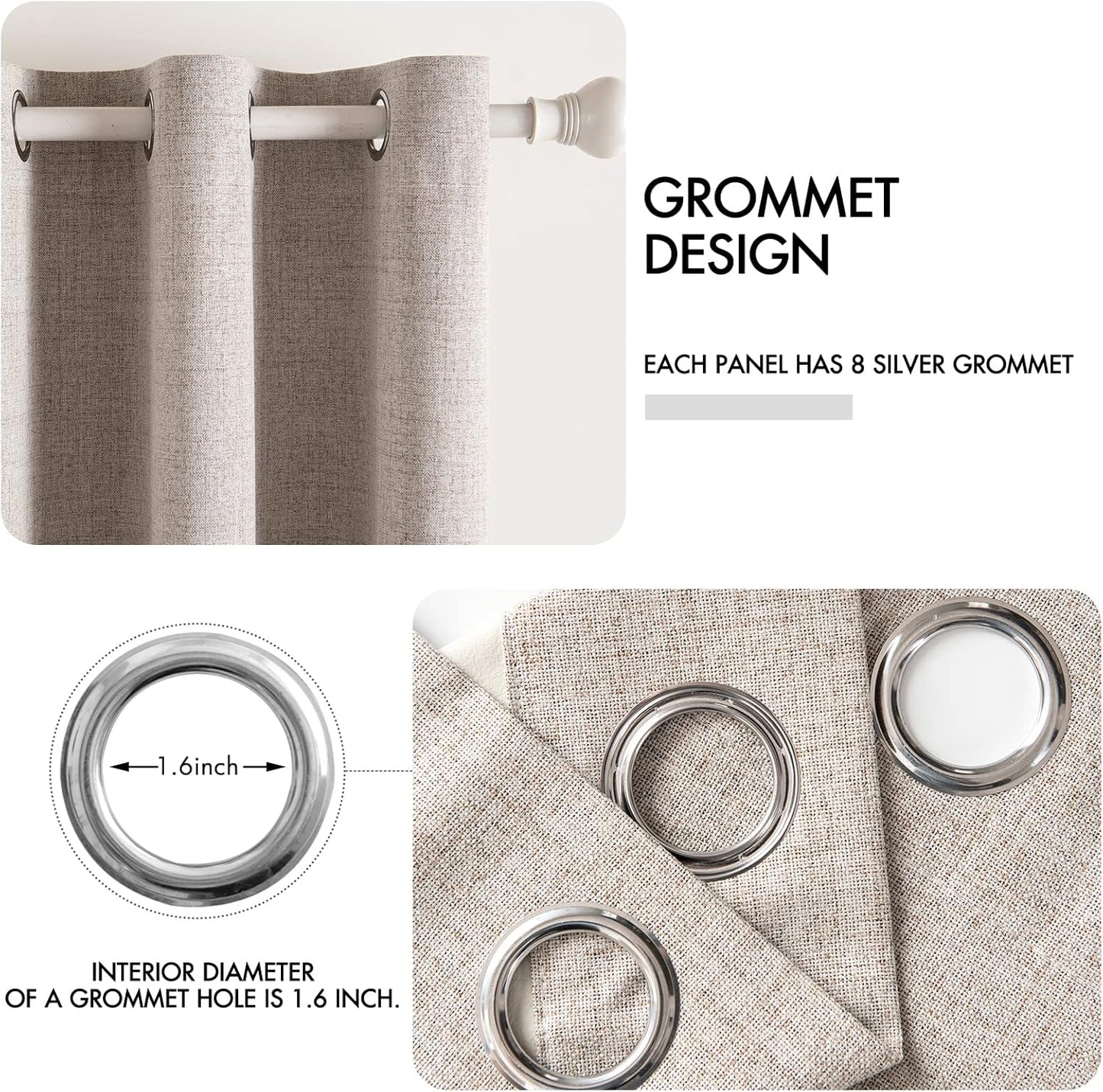 MIULEE Blackout Curtains for Bedroom Linen Texture Solid Thermal Insulated Natural Khaki Grommet Room Darkening Curtains & Drapes Luxury Decor for Living Room Nursery 52x54 Inch (2 Panels)