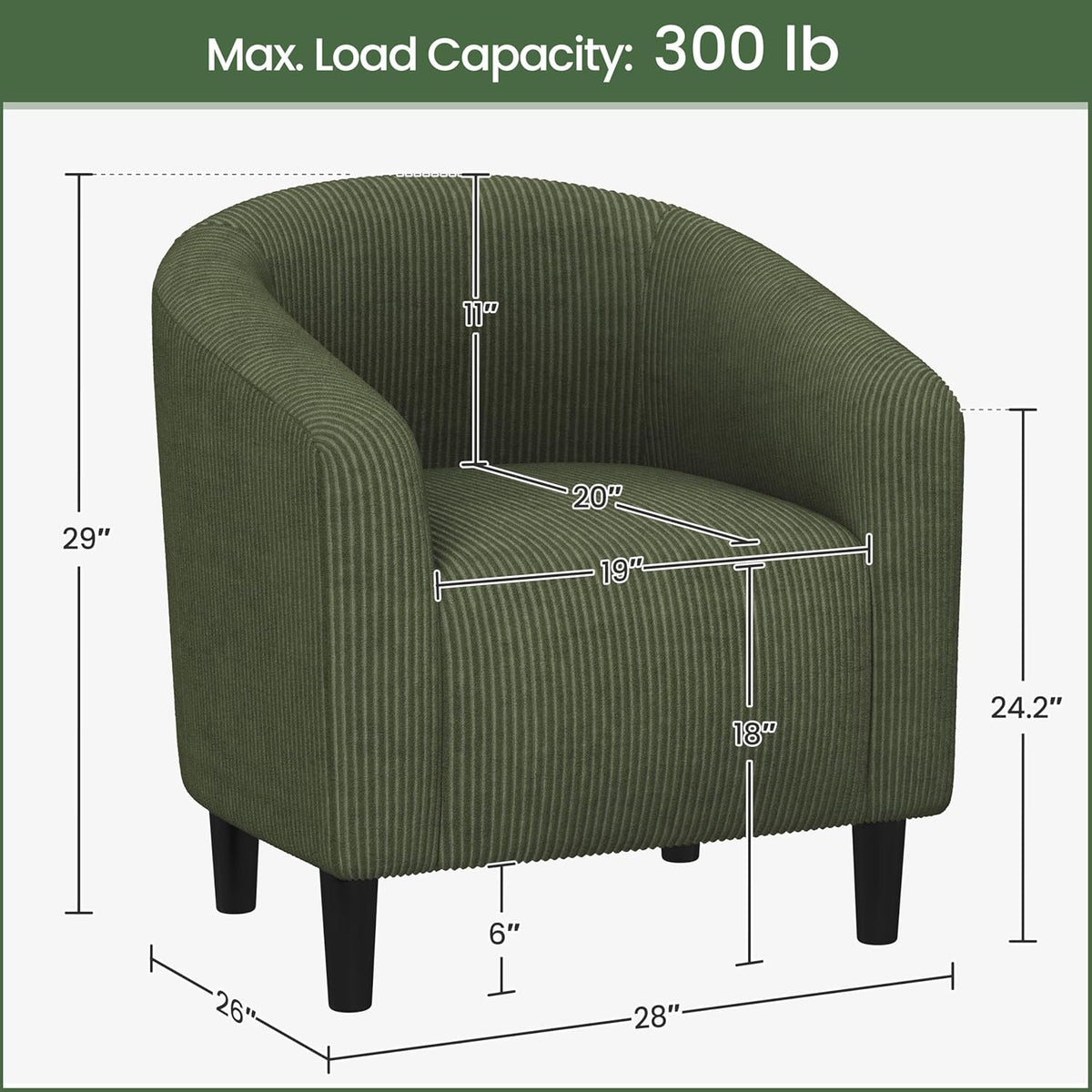 Yaheetech Accent Barrel Chair, Corduroy Fabric Club Chair, Furry Sherpa Elegant Armchair with Cozy Soft Padded, Suitable for Living Room Bedroom Reception Room Office, Dark Green