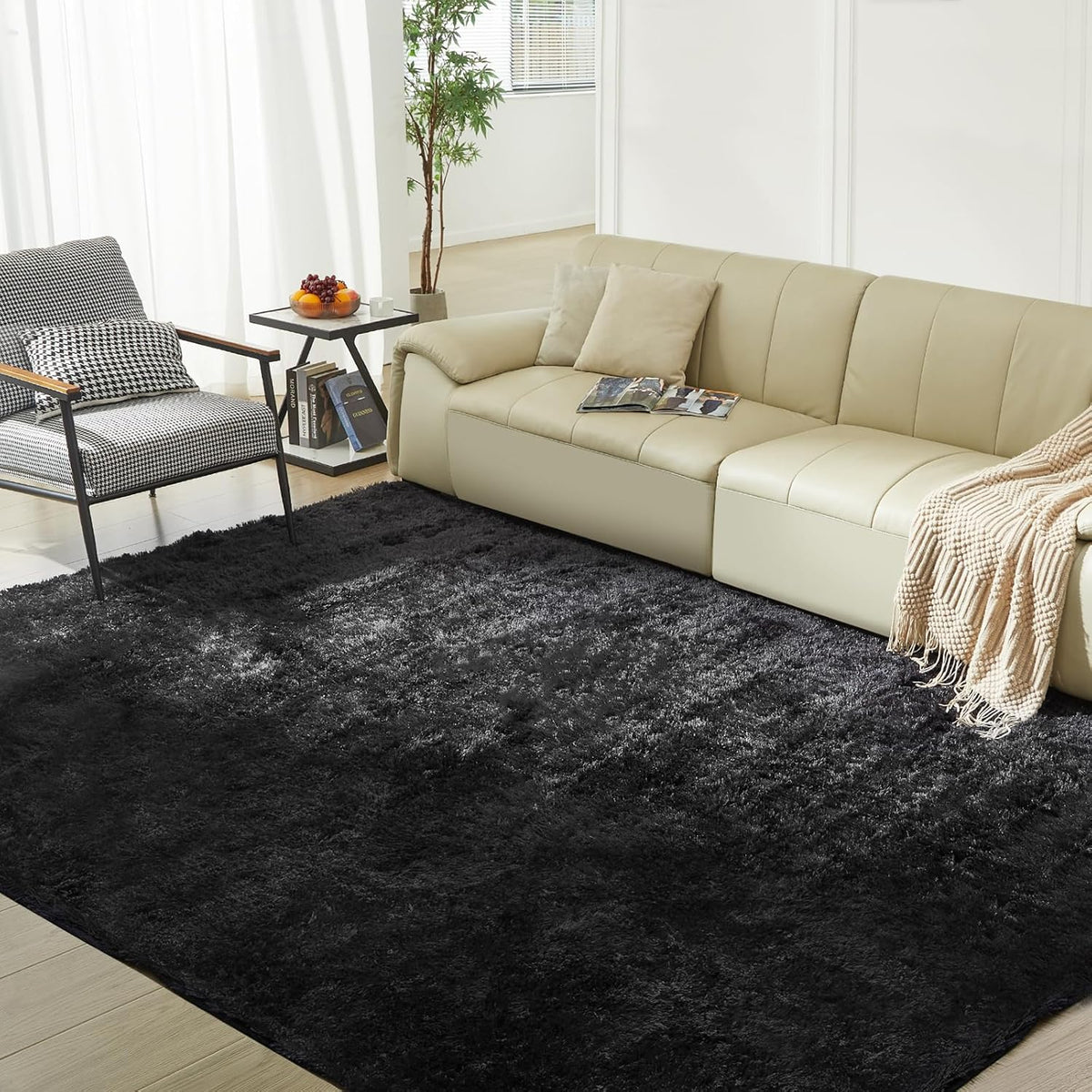 Ultra Soft Rug for Living Room, 3X5 Fluffy Shag Area Rug for Bedroom, Modern Shaggy Carpets Fuzzy Rug for Teens Dorm Nursery Home Decor Aesthetic, Upgrade Anti-Skid Durable, Black