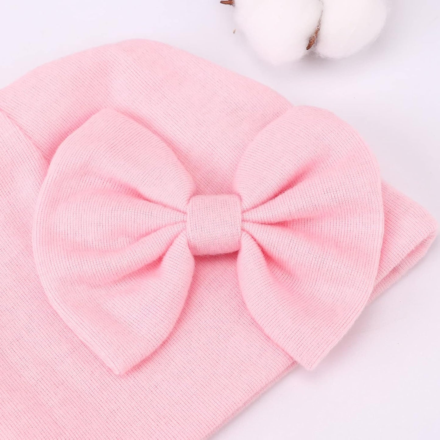 BQUBO Newborn Baby Hats Mittens Set Hospital Hat Beanie Infant Bow Hats Baby Gloves No Scratch Mittens for 0-6 Months