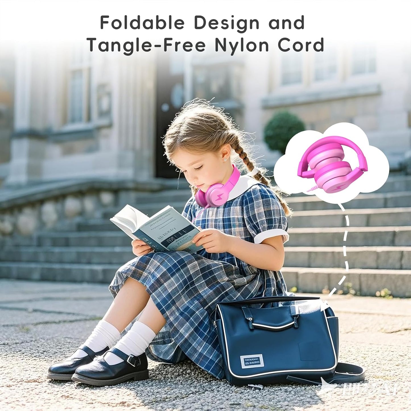 Kids Headphones, Wired Headphones for Kids Over Ear with Microphone, 85/94dB Volume Limiter Headphone for Girls Boys, Foldable Headphone for Learning & Entertainment, Gradient Deep Pink