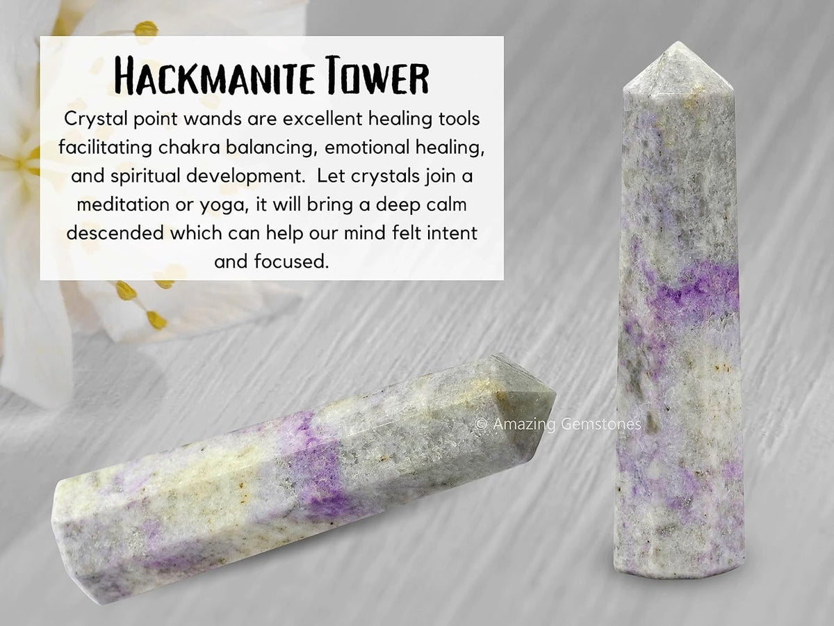 Amazing Gemstone Hackmanite Fluorescent Sodalite Crystal Towers - Natural Healing Crystal Point Obelisk for Reiki Healing and Crystal Grid (2 Inch to 3 Inch)
