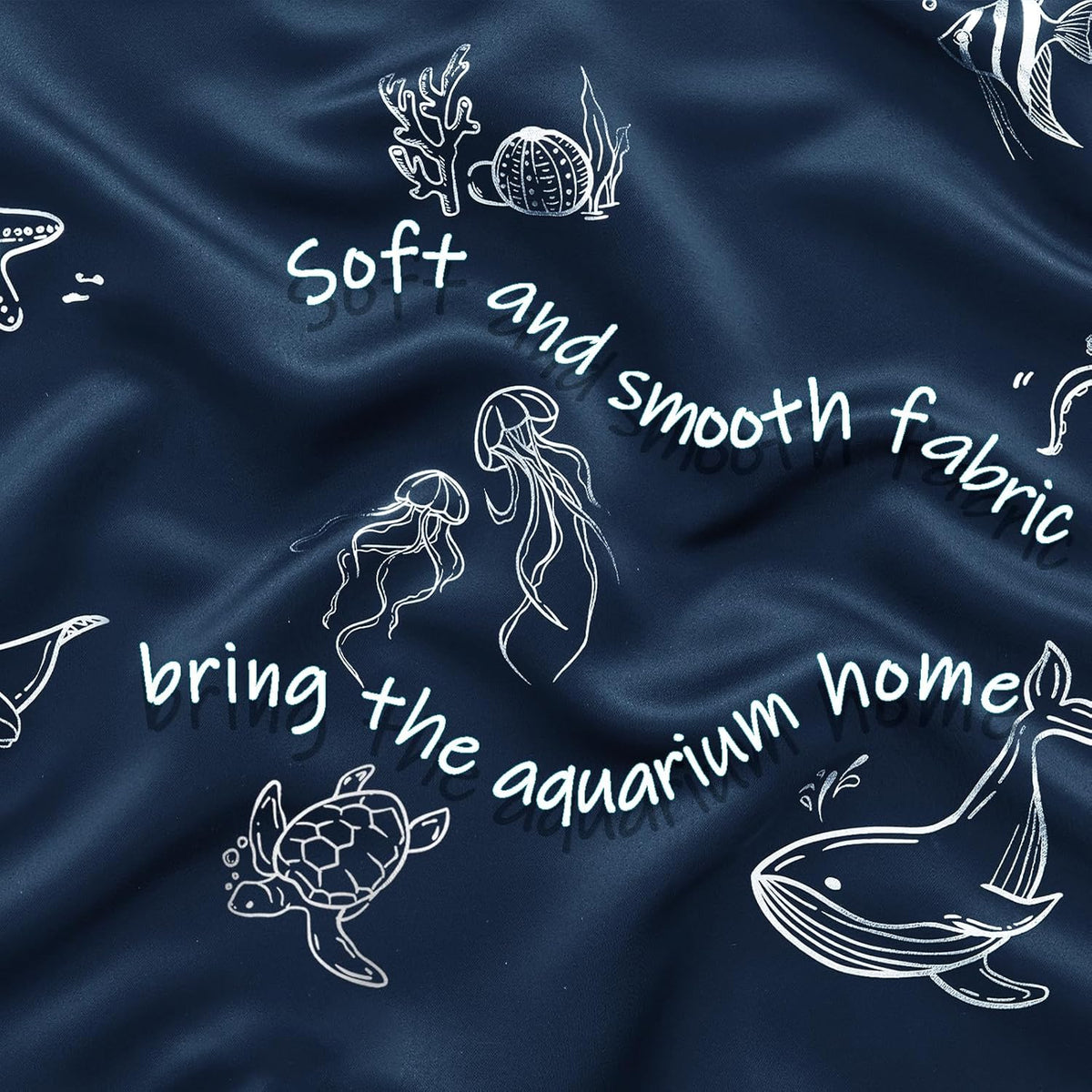 Vangao Kids Curtains for Boys Bedroom Kids Blackout Curtains 96 Inch Length Ocean Aquarium Nursery Drapes for Girls Bedroom Silver Sea Animals Print Thermal Insulated Drapes, Navy Blue 2 Panels