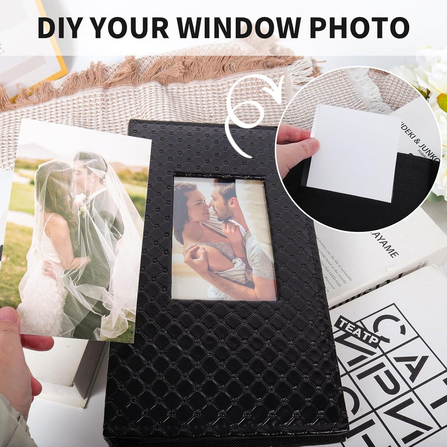 RECUTMS Photo Albums for 4x6 Photos Holds 300, 3 Per Pages Photo Picture Album PU Leather Button Grain Cover, Horizontal Photos Record Family Wedding Anniversary Baby Holiday Travel Album Black