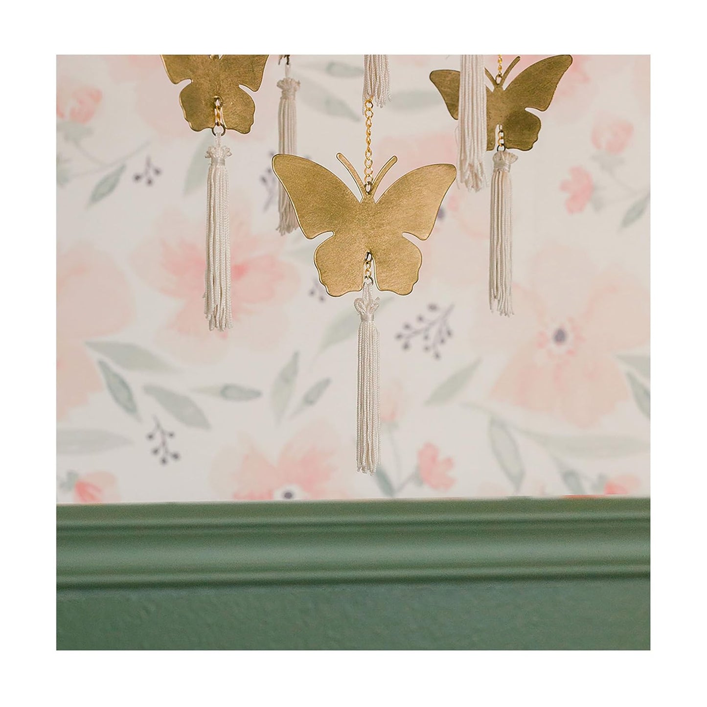Crane Baby Handcrafted Brass Ceiling Hanging Mobile for Nursery, Butterfly Nursery Decor for Girl, 6"x 6" x 36", Baby Girl Nursery Decor, Butterfly Mobile