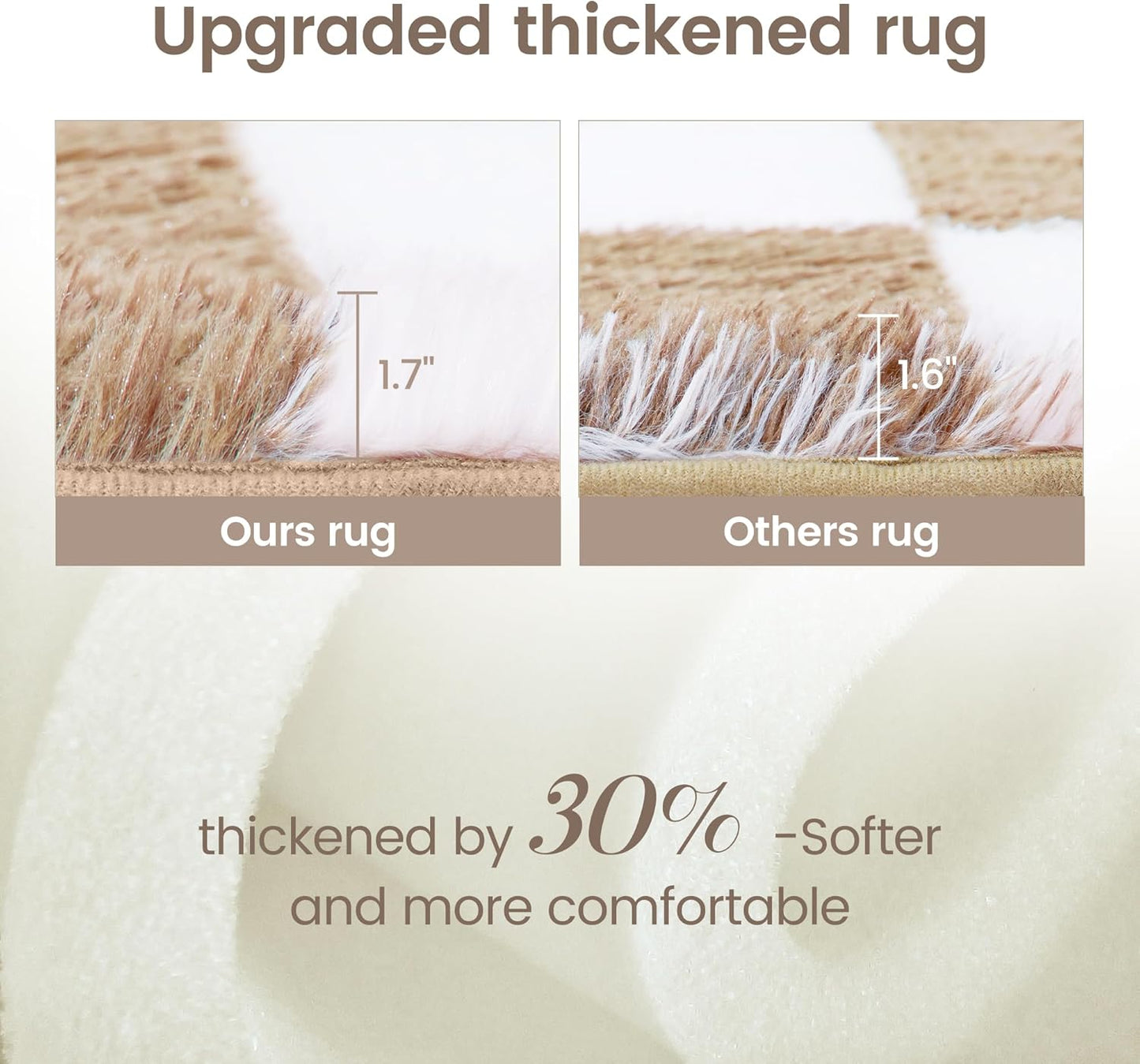 Super Soft Rug for Bedroom, 4x6 Ft Beige and White Area Rug Classic Checkered Shaggy Anti-Skid High Pile Soft Fluffy Rug Fuzzy Carpet for Living Room Bedroom Kids Room Nursery, Dorm Home Decor