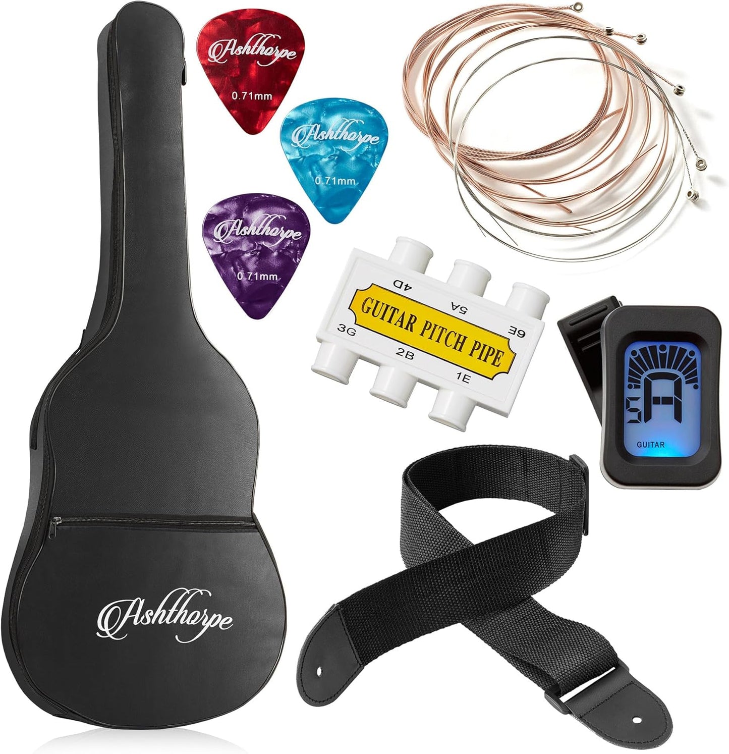 Ashthorpe 38-inch Beginner Acoustic Guitar Package (Red), Basic Starter Kit w/Gig Bag, Strings, Strap, Tuner, Pitch Pipe, Picks