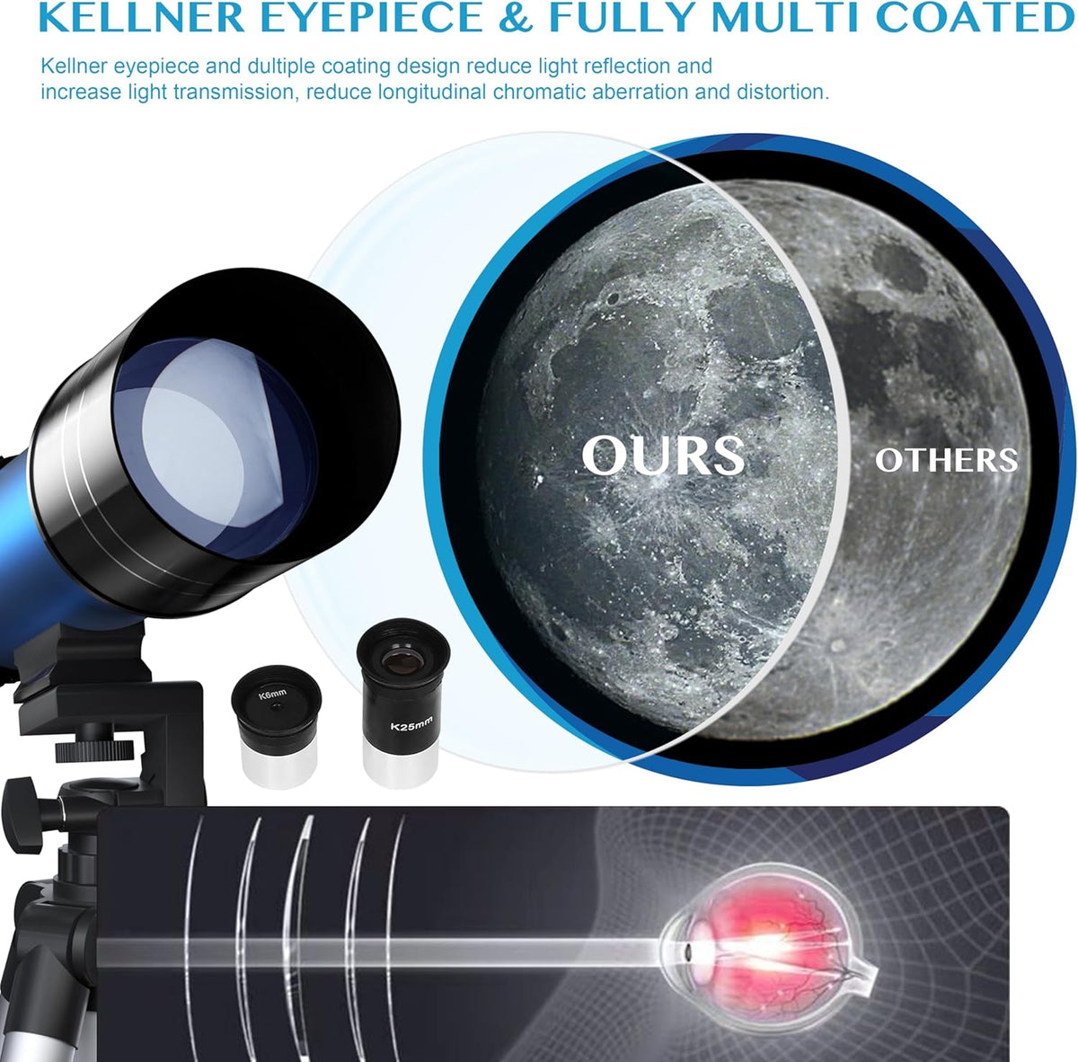 AOMEKIE 40070 Telescopes for Astronomy Beginners and Adults 70mm Astronomical Telescopes with Adjustable Tripod K6/25 Eyepieces Phone Adapter