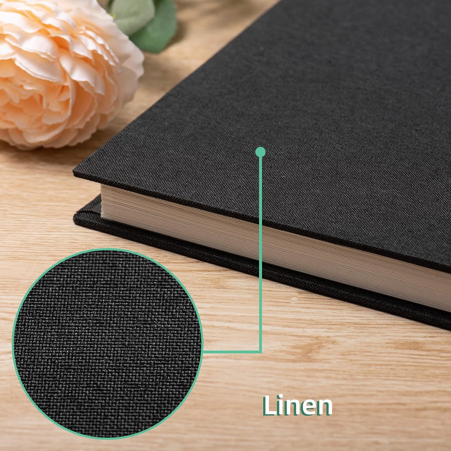 Photo Album Self Adhesive Scrapbook Album for 4×6 Pictures DIY Magnetic Linen Cover Album 30 Blank Pages for Family Wedding, Birthday, Christmas, Anniversary (Black)