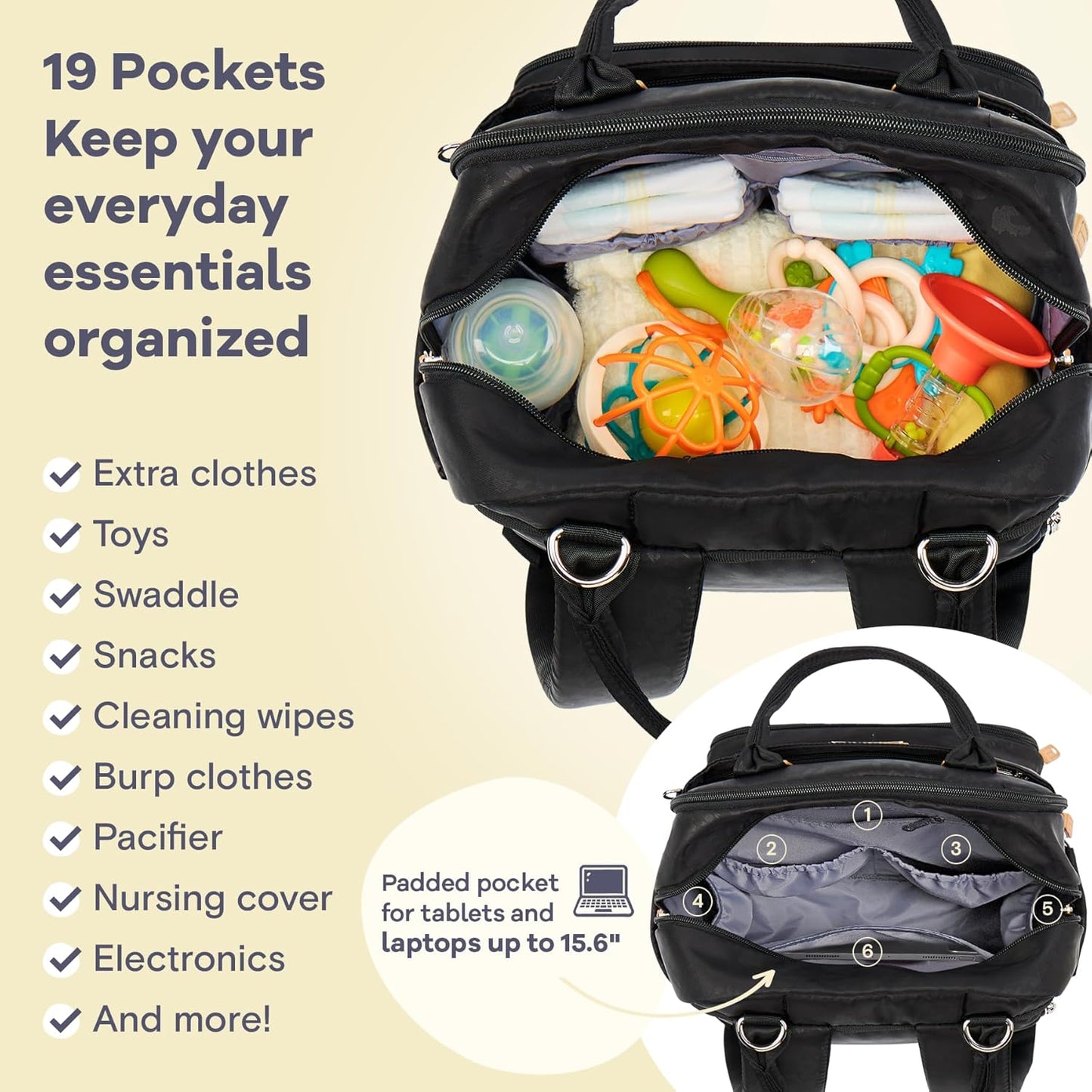 RUVALINO Diaper Bag Backpack-Multifunction Baby Travel Bag with Changing pad, Insulated Bottle Holders & Pacifier Case, Large Capacity, Waterproof, Black Leopard